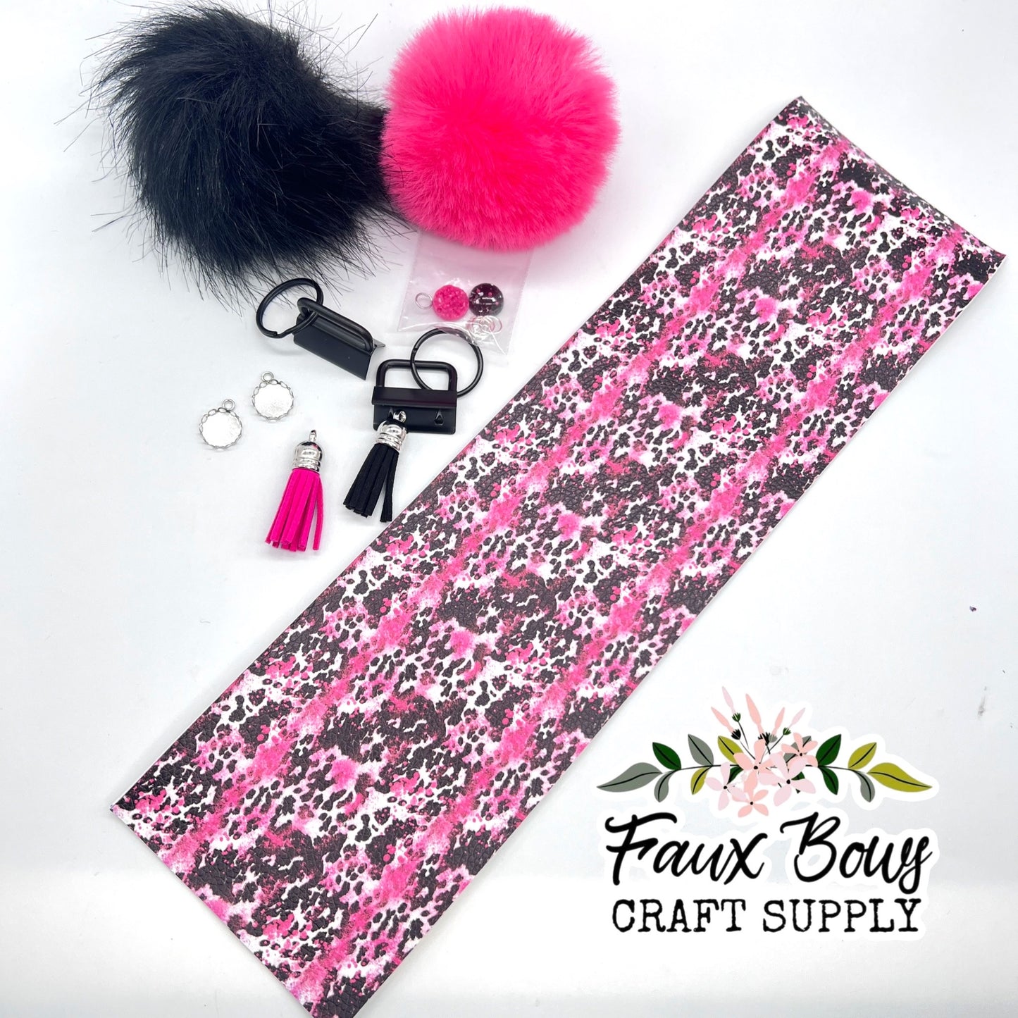 Distressed Pink Cow Tag Keychain DIY KIT