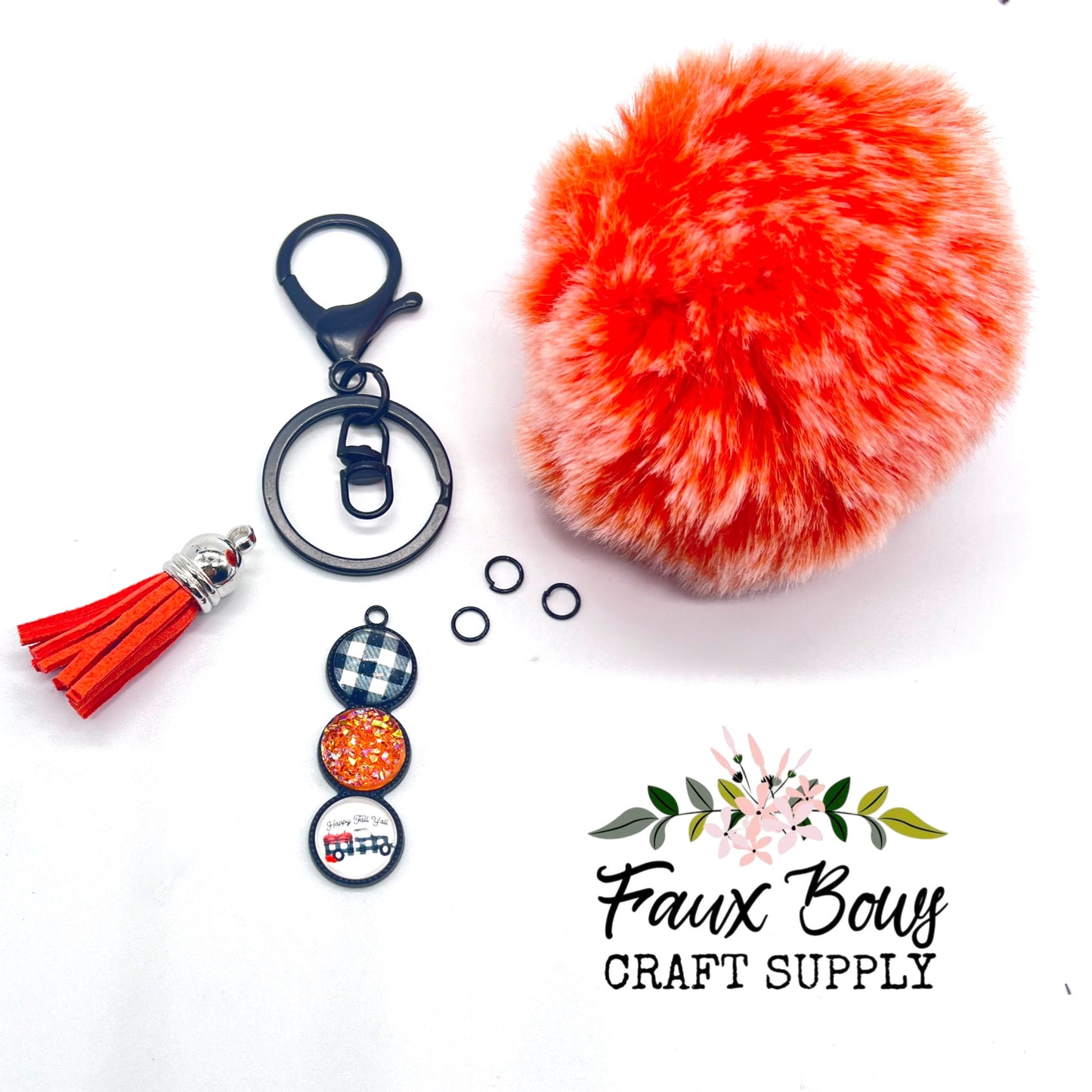 Happy Fall Yall Oramge Plaid Puff Keychain DIY KIT (Copy) (Copy)