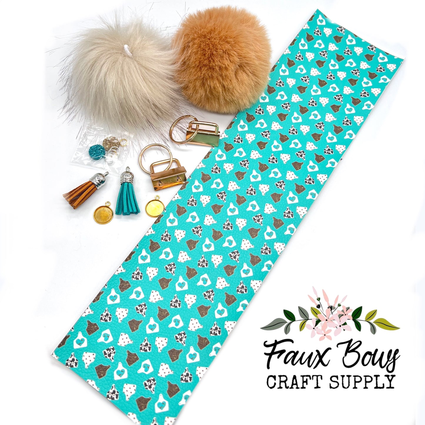 Turquoise Cow Tag Keychain DIY KIT
