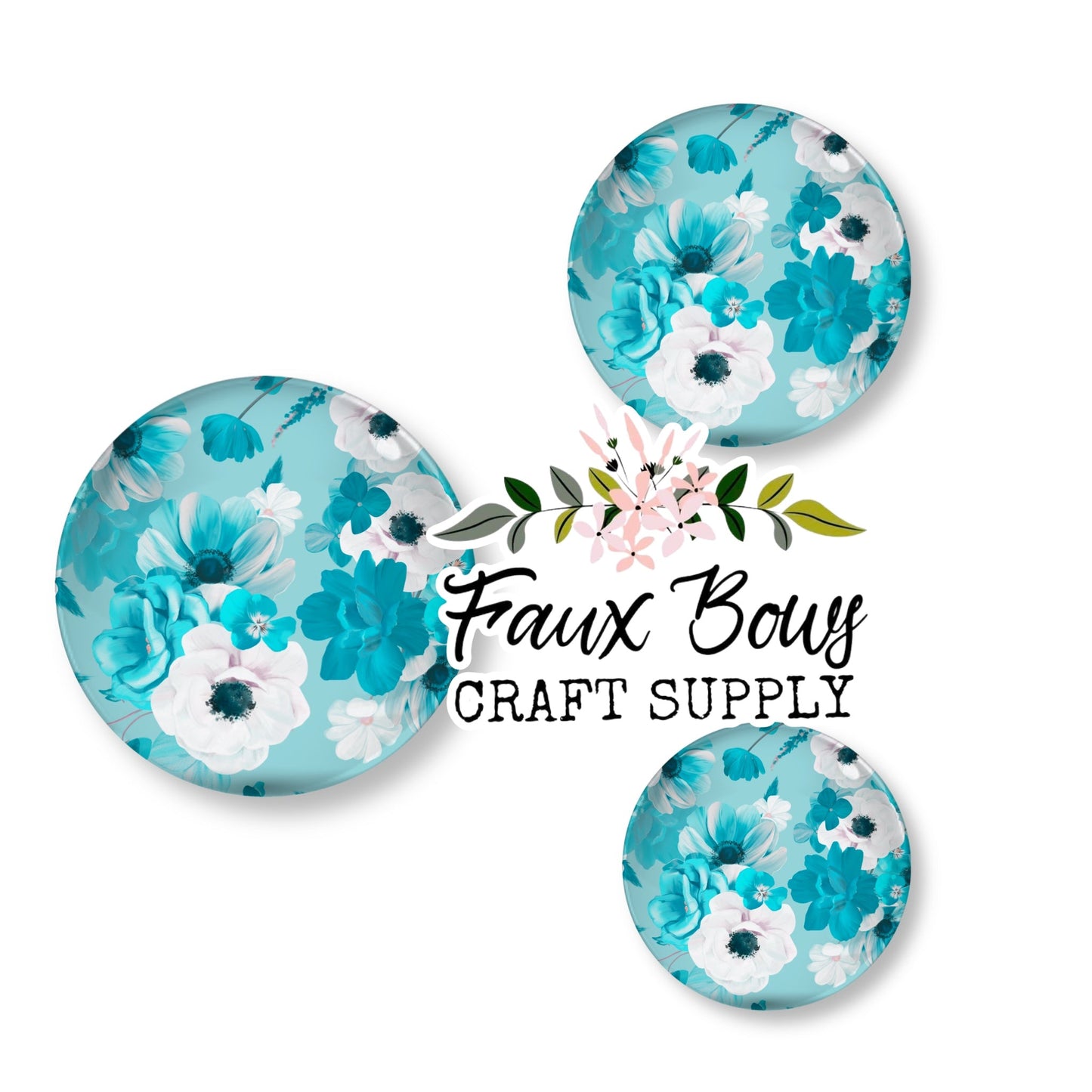 Blue Blooms (Custom)-8/10/12mm Glass Cabochon (Copy)