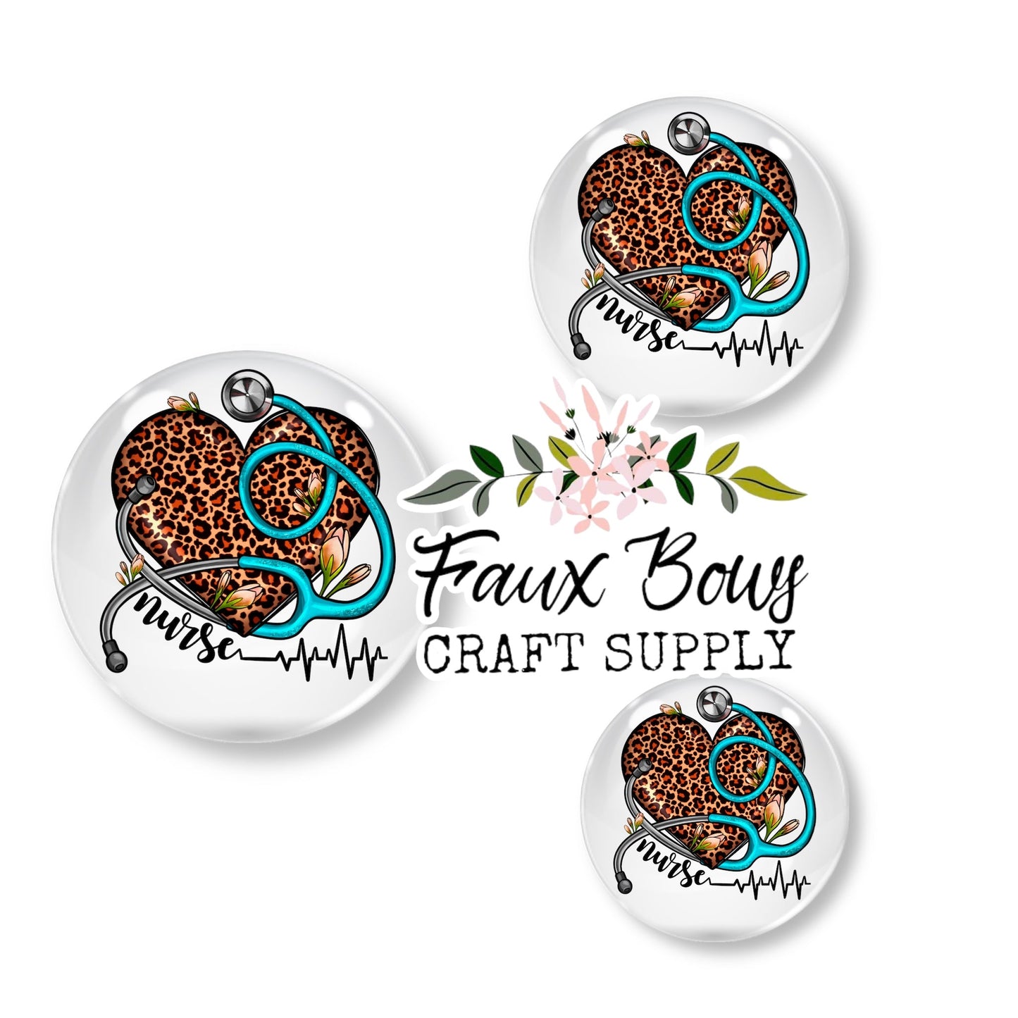 Nurse Heart Stethoscope (Custom)- 12mm Glass Cabochon