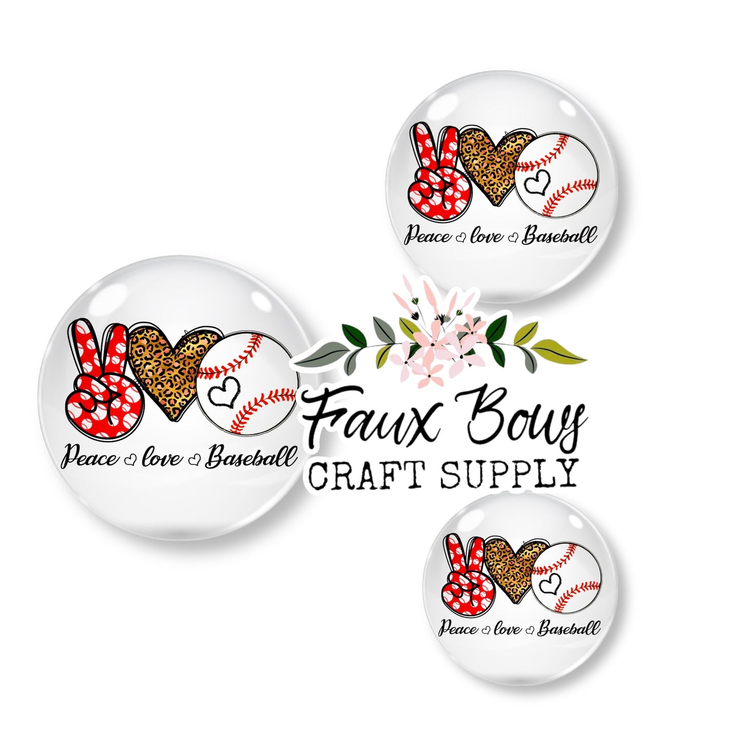 Peace, Love, Baseball (Custom)-12mm Glass Cabochon