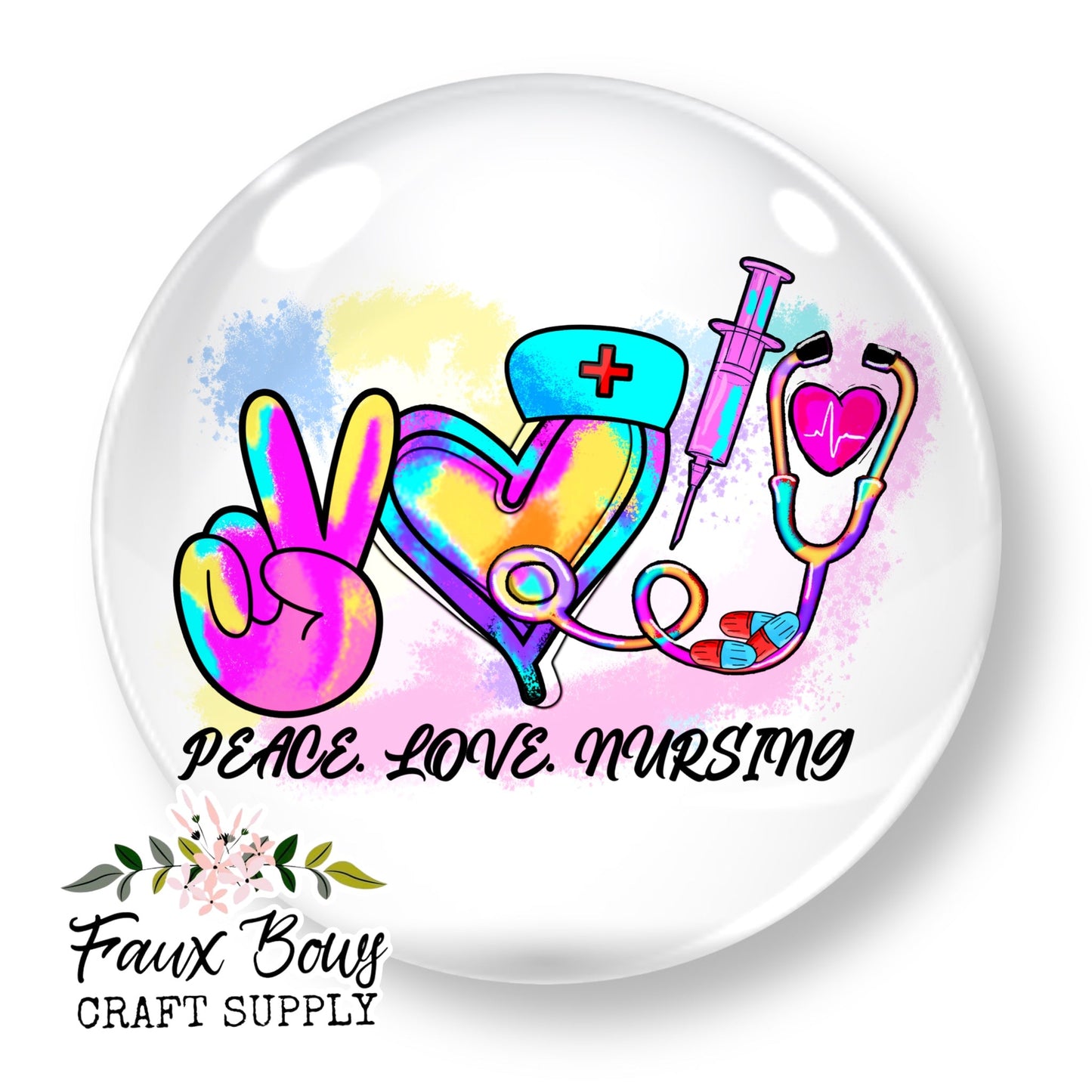 Watercolor Peace Love Nursing (Custom)- 12mm Glass Cabochon