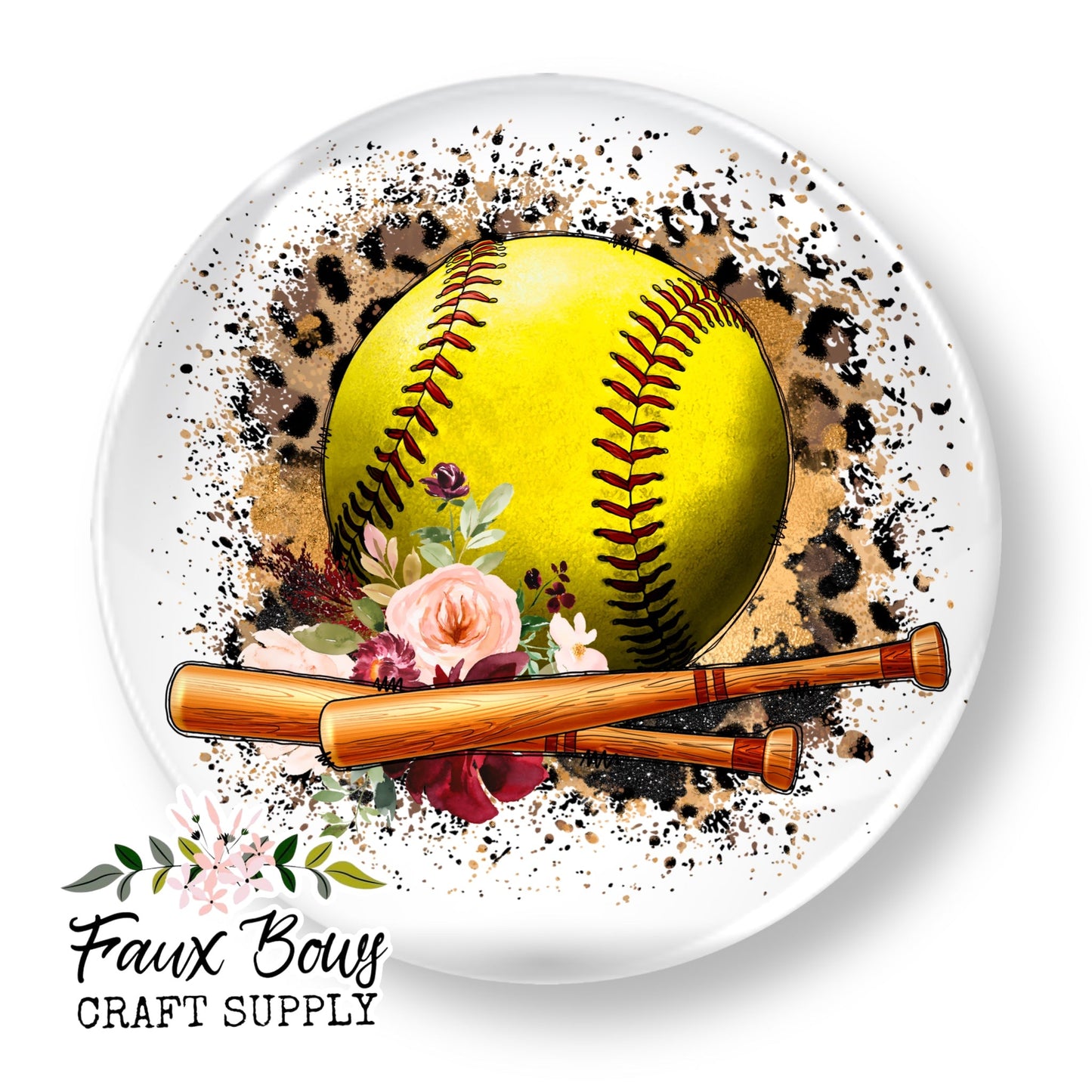 Softball Floral (Custom)- 12mm Glass Cabochon