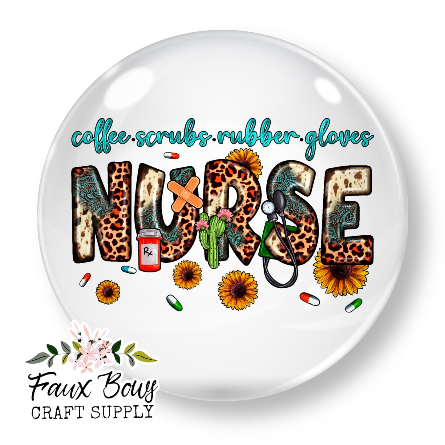 Coffee. Scrubs. Rubber Gloves (Custom)- 12mm Glass Cabochon
