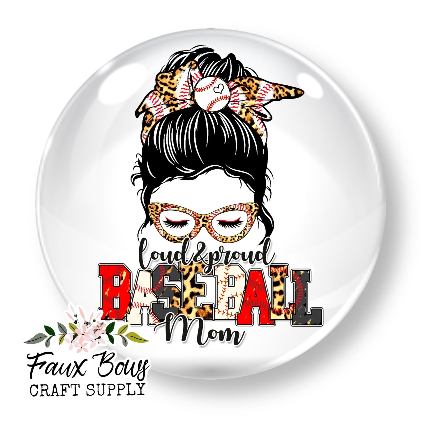 Baseball Mom Messy Bun Cheetah (Custom)- 12mm Glass Cabochon