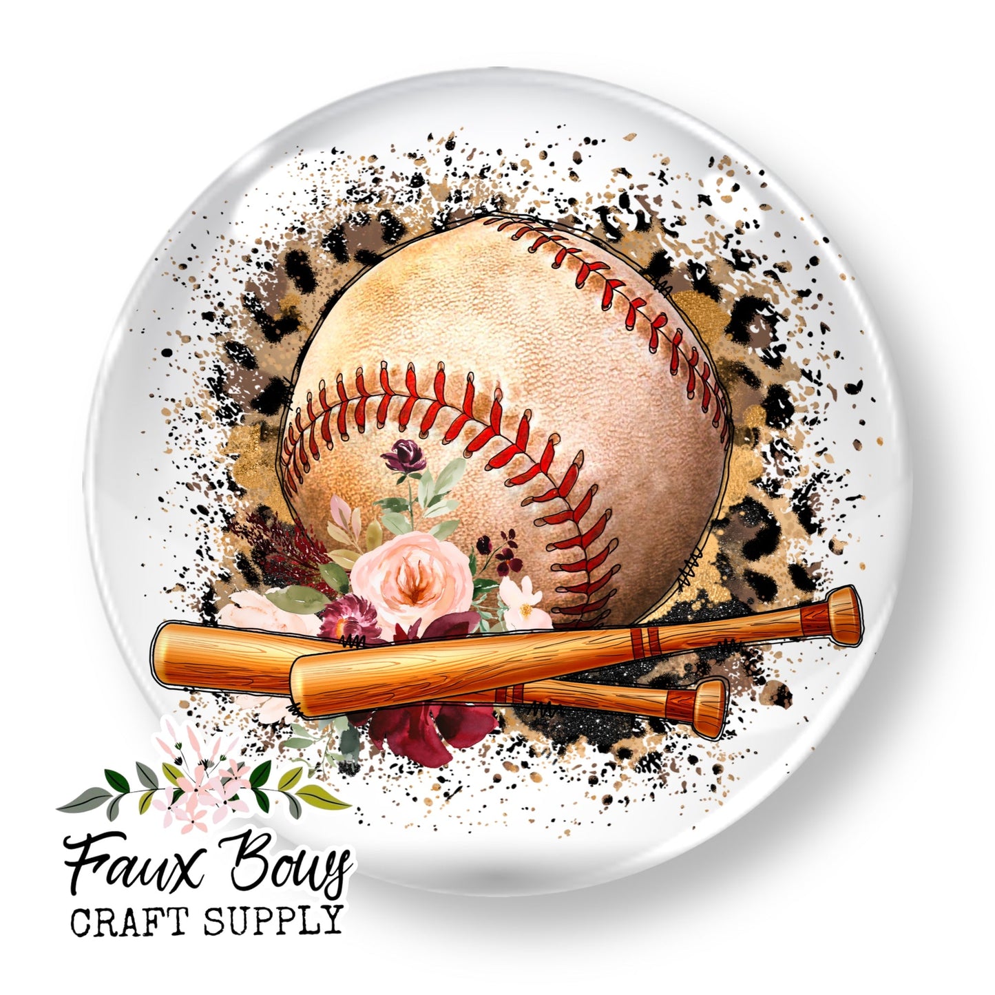 Baseball Floral (Custom)- 12mm Glass Cabochon