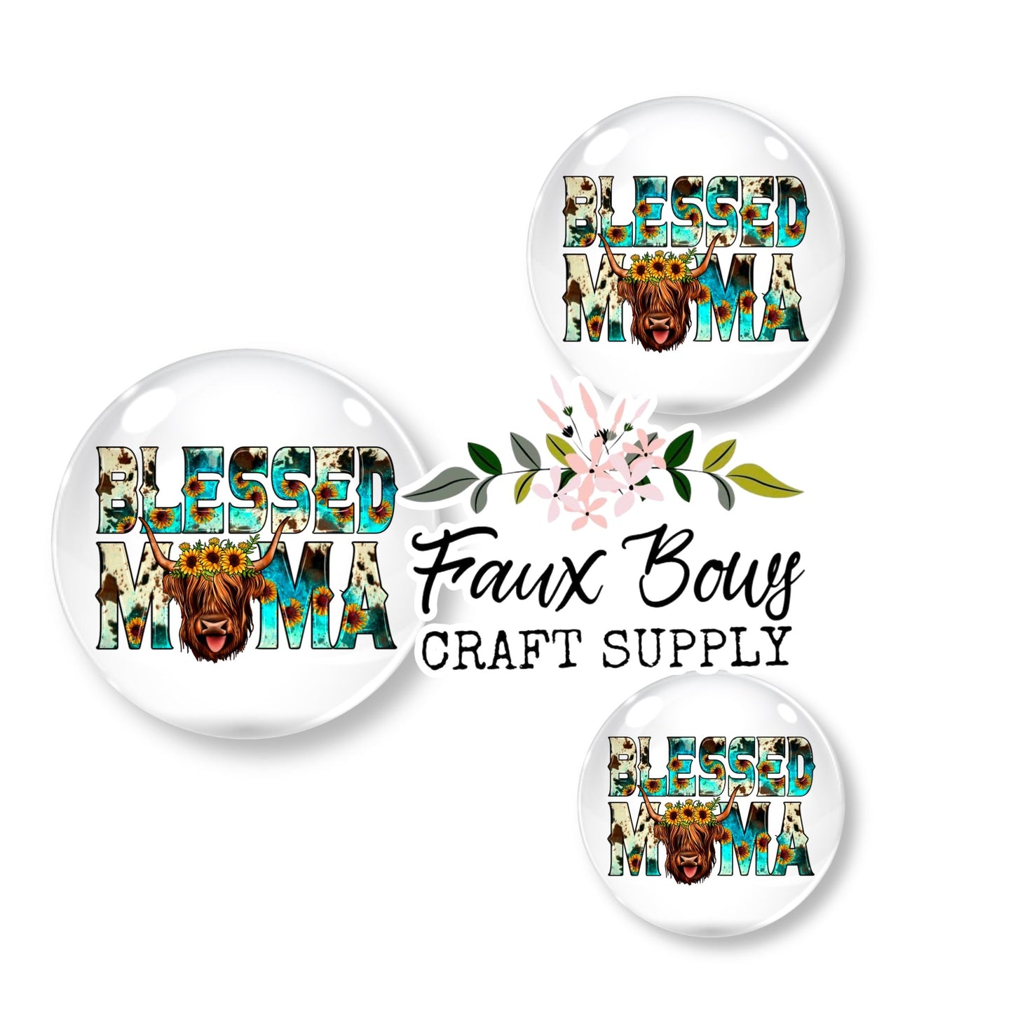 Blessed MAMA Western Highland Cow (Custom)- 12mm Glass Cabochon