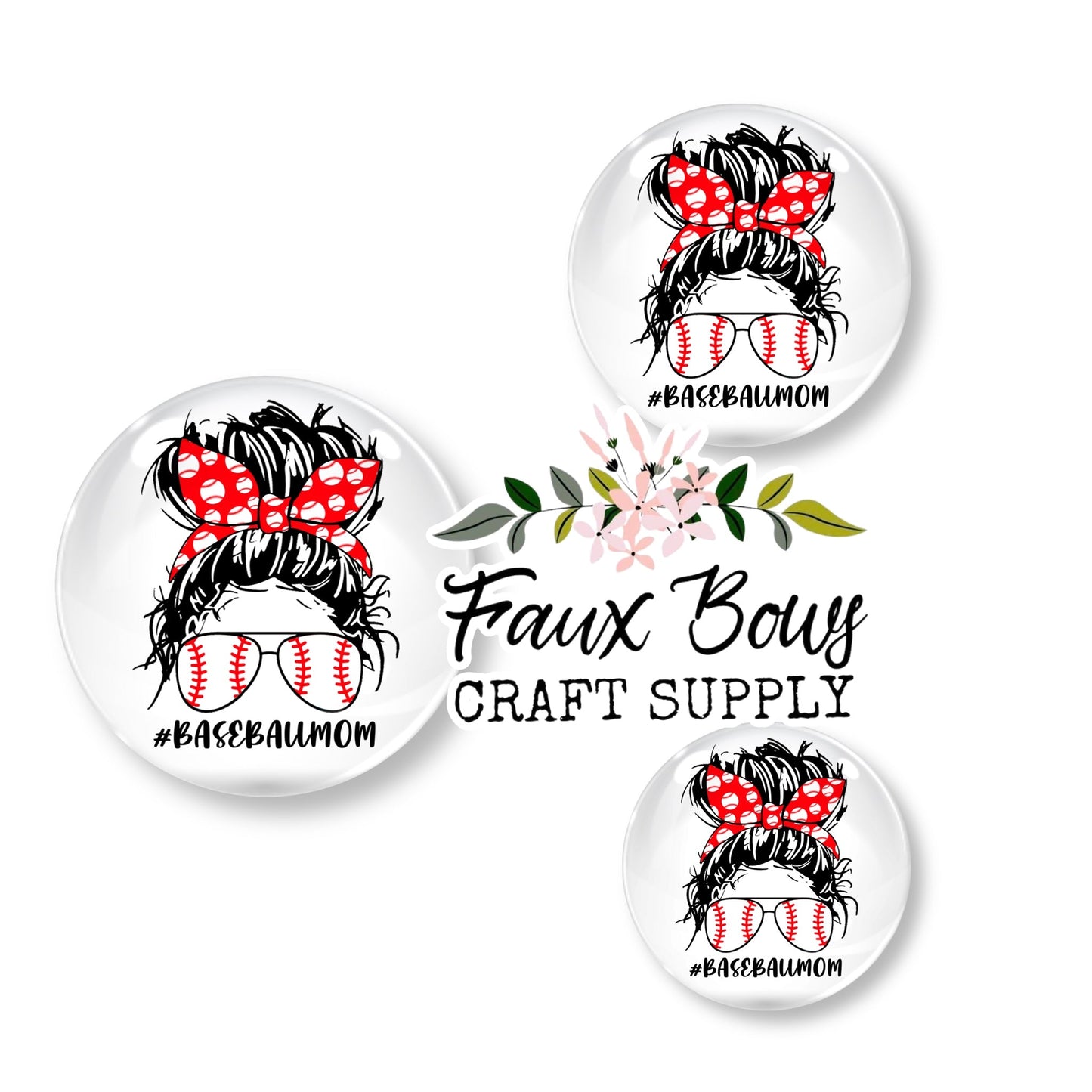 Baseball Mom Messy Bun (Custom)- 12mm Glass Cabochon