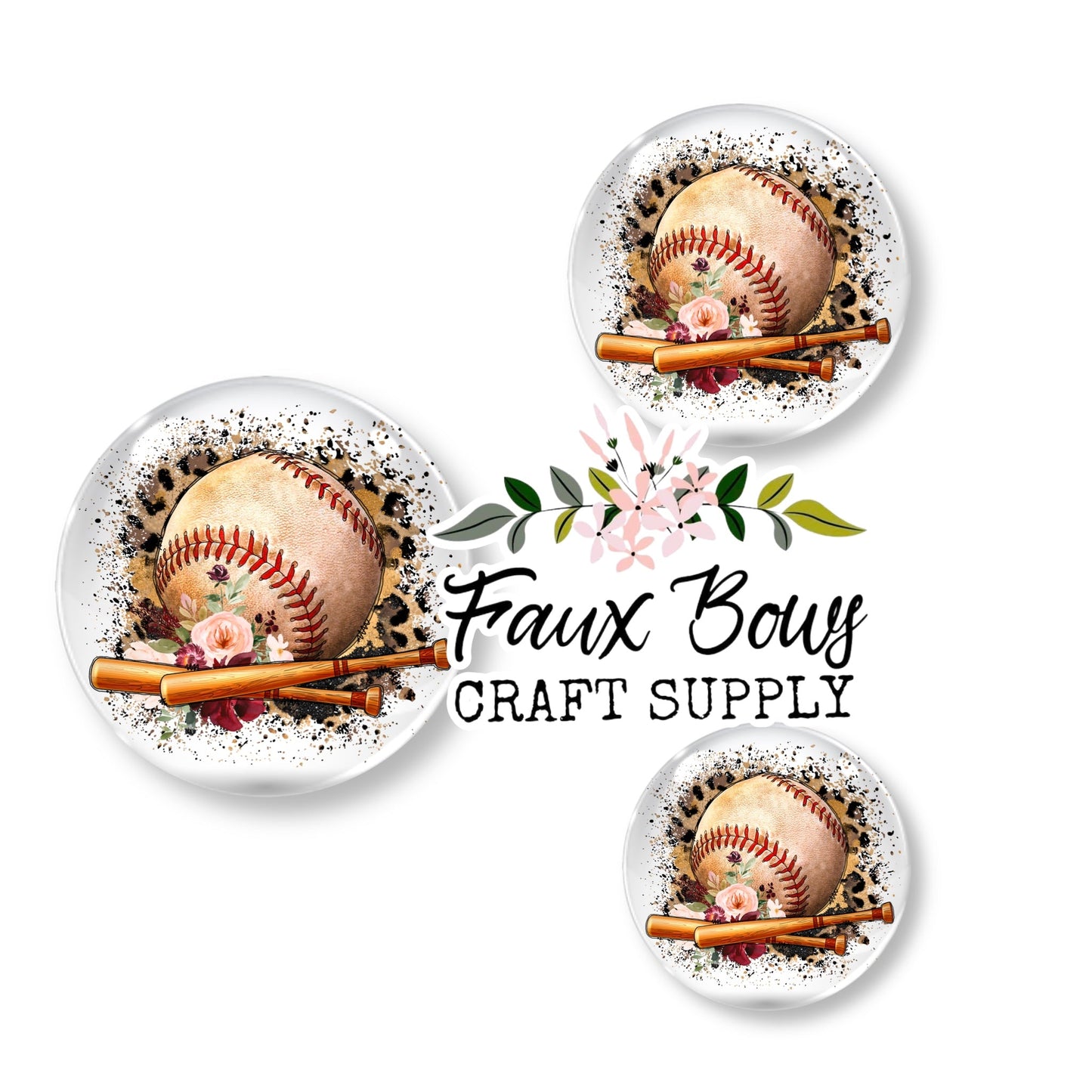Baseball Floral (Custom)- 12mm Glass Cabochon