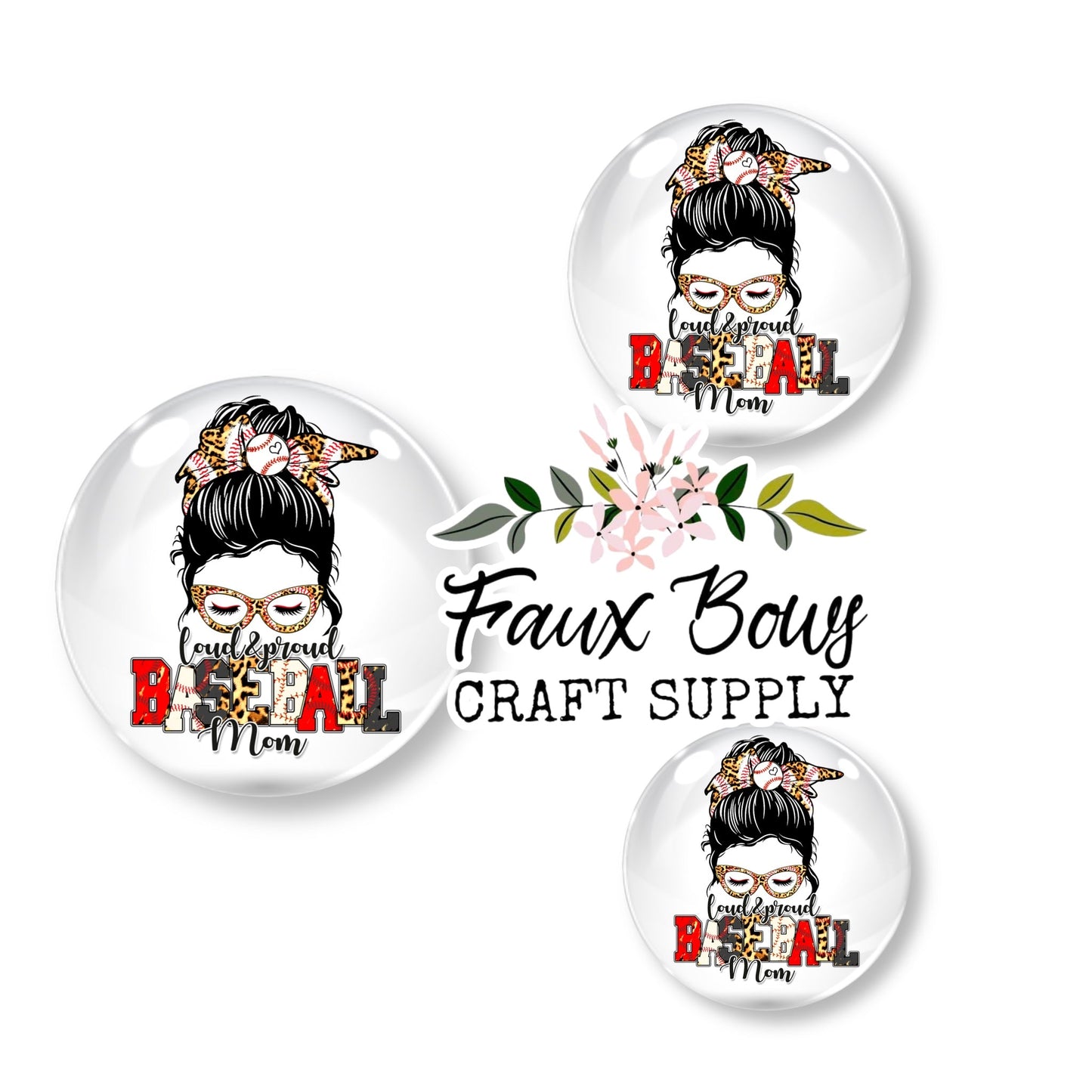 Baseball Mom Messy Bun Cheetah (Custom)- 12mm Glass Cabochon