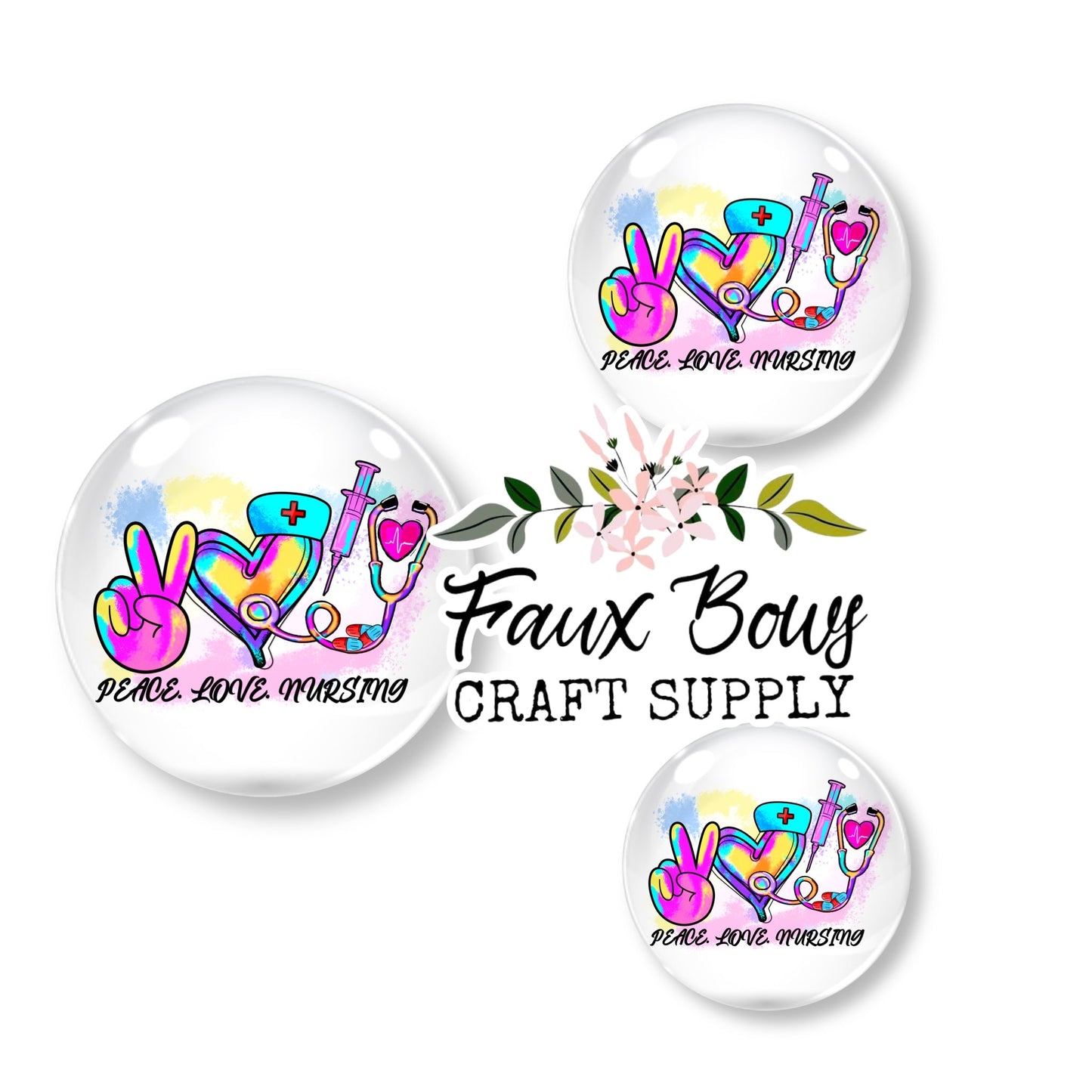Watercolor Peace Love Nursing (Custom)- 12mm Glass Cabochon