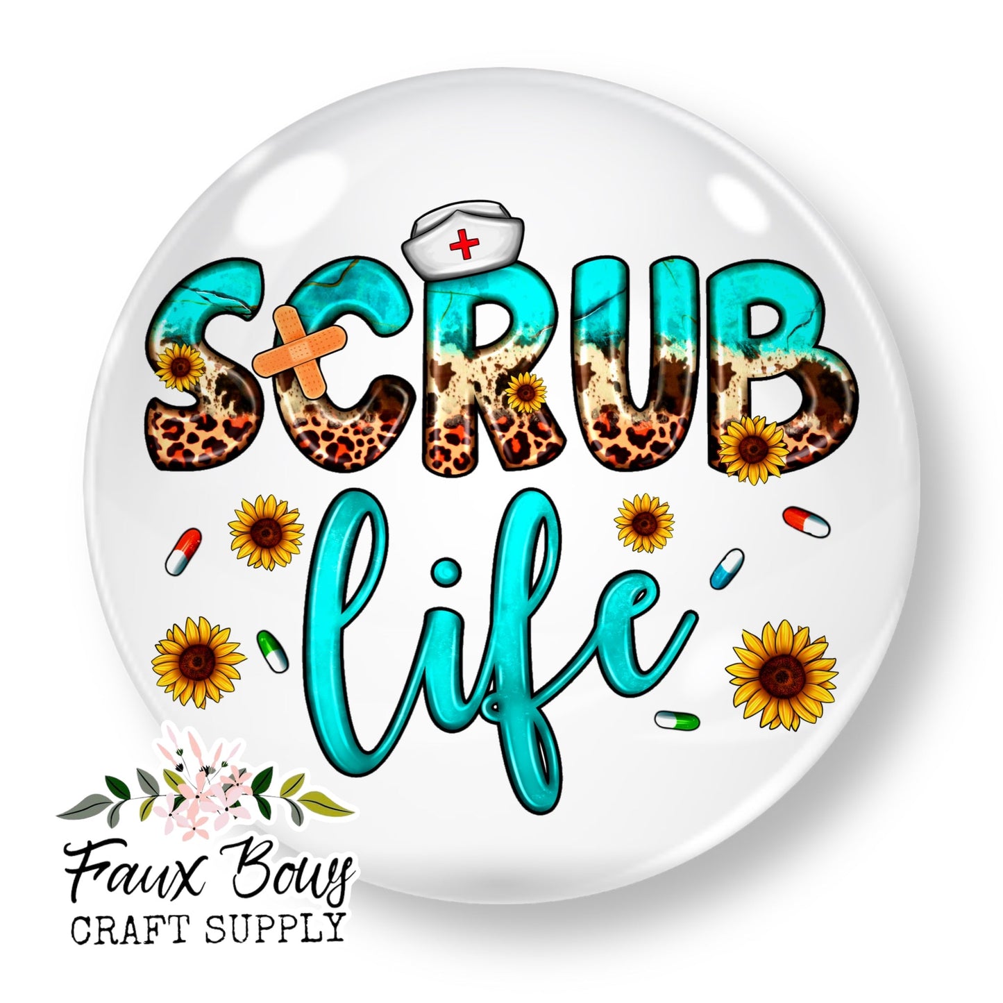 Scrub Life Blue Cheetah (Custom)- 12mm Glass Cabochon