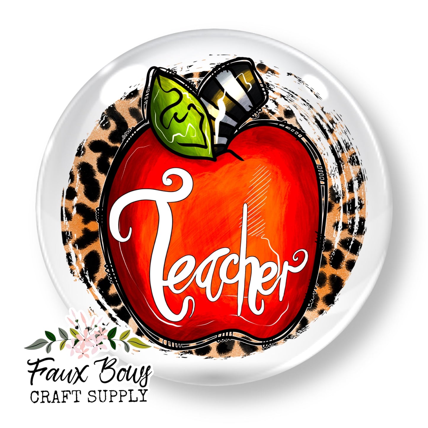 Teacher Cheetah Apple (Custom)- 12mm Glass Cabochon (Copy)
