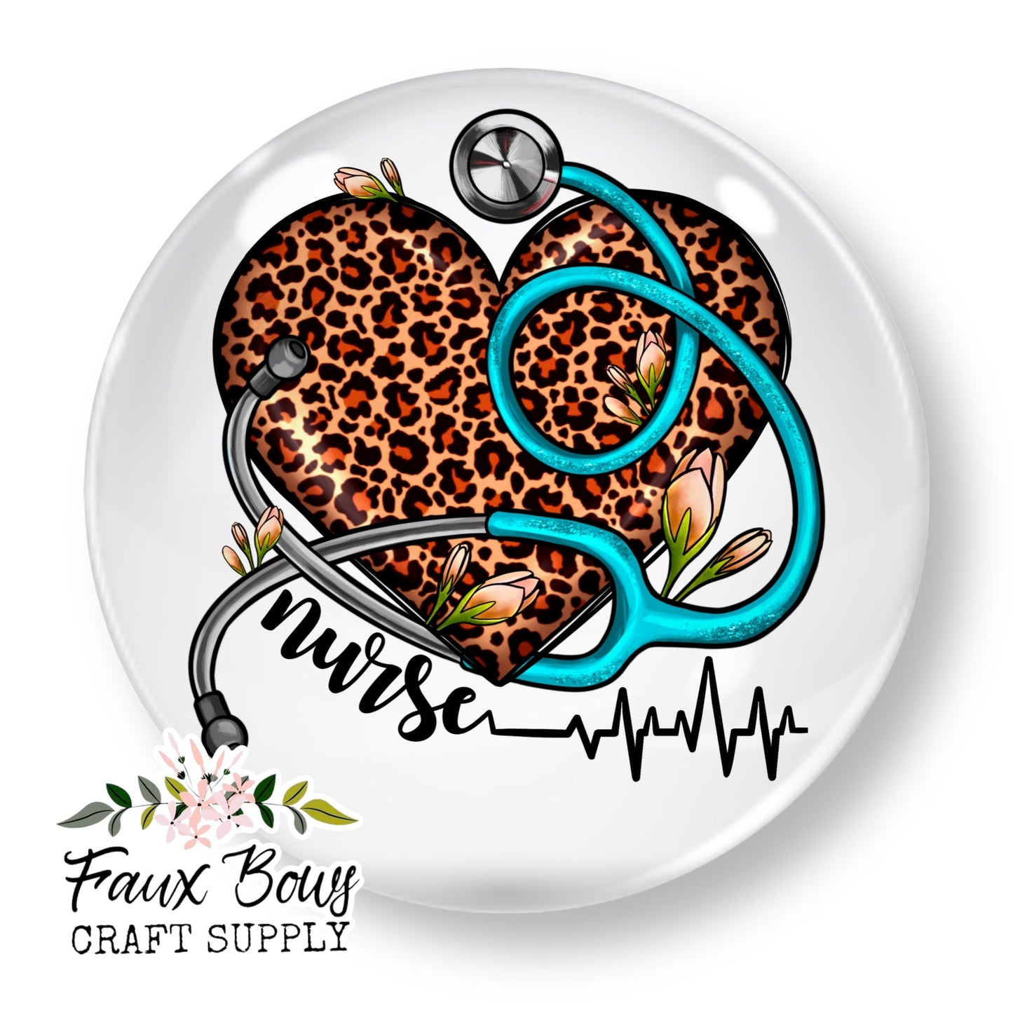Nurse Heart Stethoscope (Custom)- 12mm Glass Cabochon