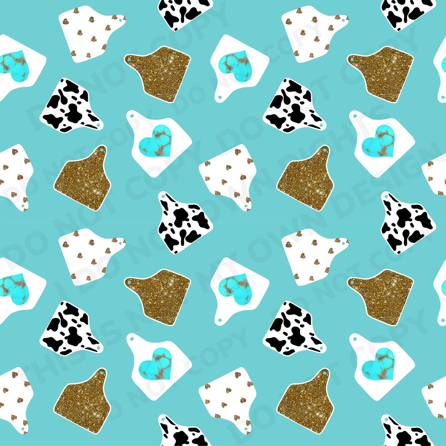 Turquoise Cow Tag Fabric-Bullet/DBP/Leather