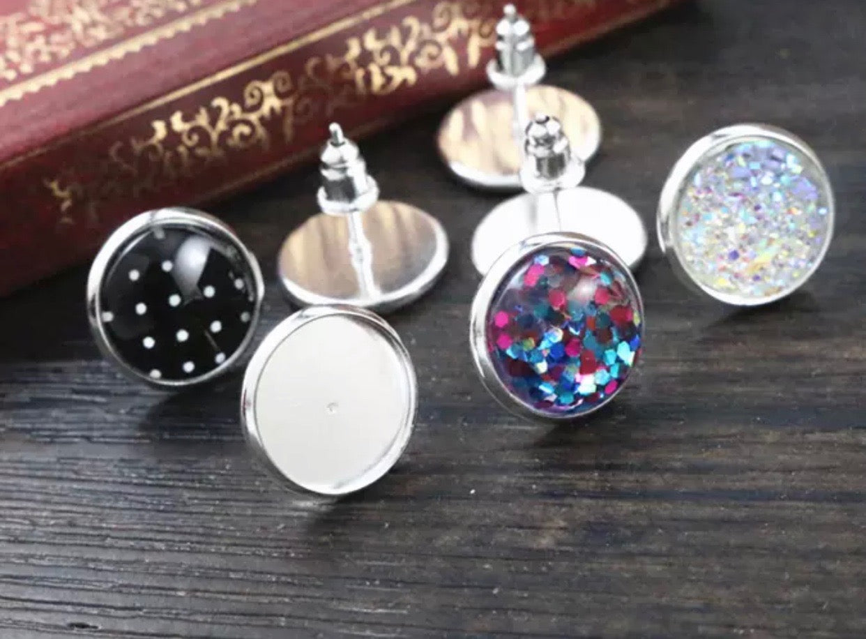 Stud Earring Base-12mm Cabochon