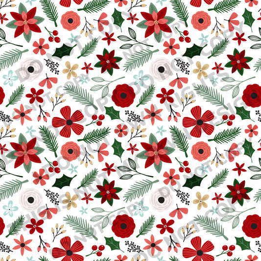 Merry Berry Christmas Floral Printed Fabric Bullet/DBP/Leather