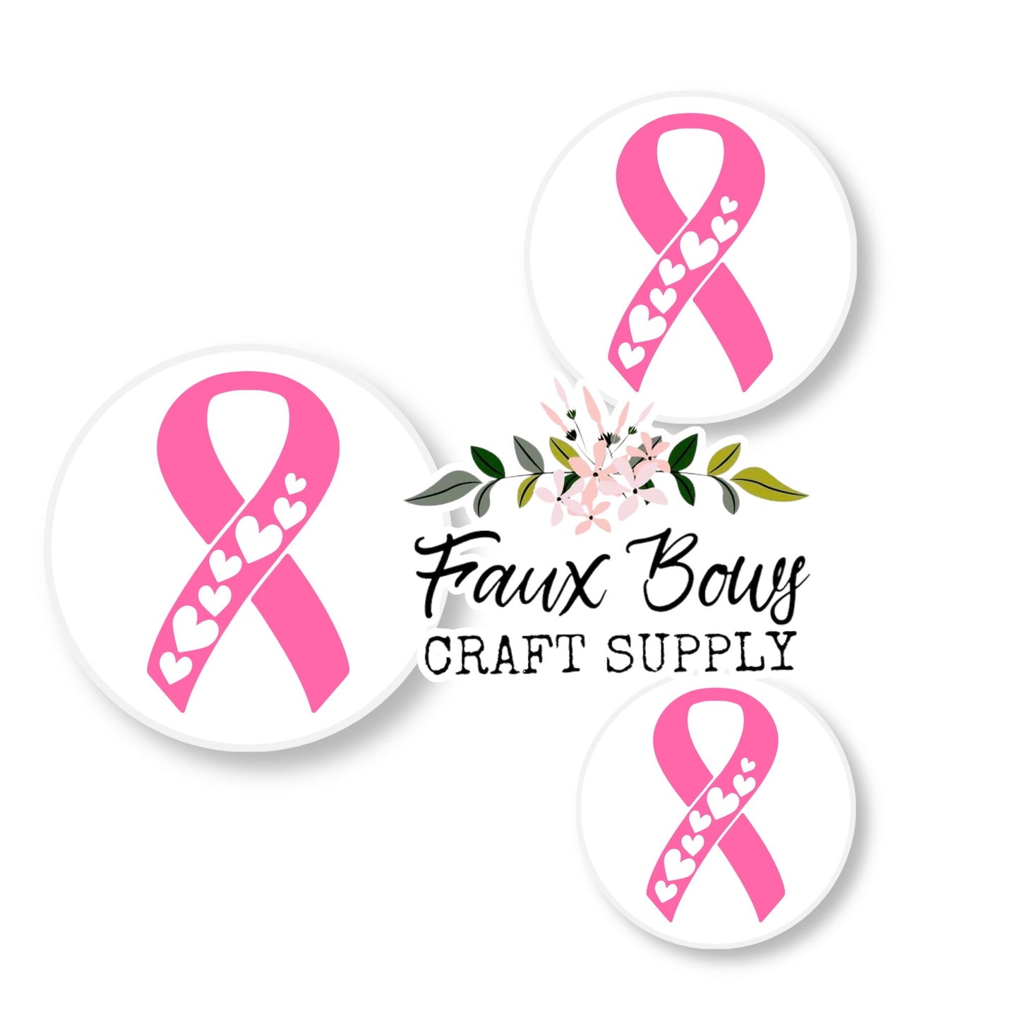 Breast Cancer Awareness Hearts (Custom)-8/10/12mm Glass Cabochon