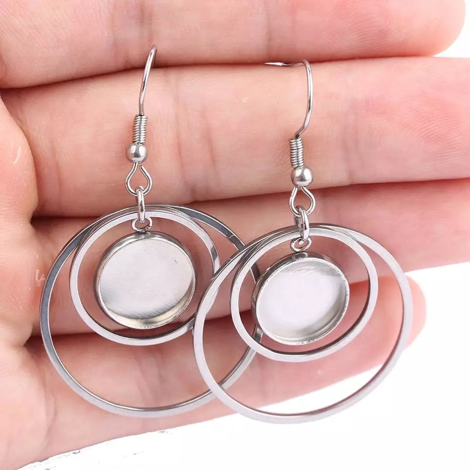 Double Circle-12mm Cabochon Base Dangle Earring (Pair)