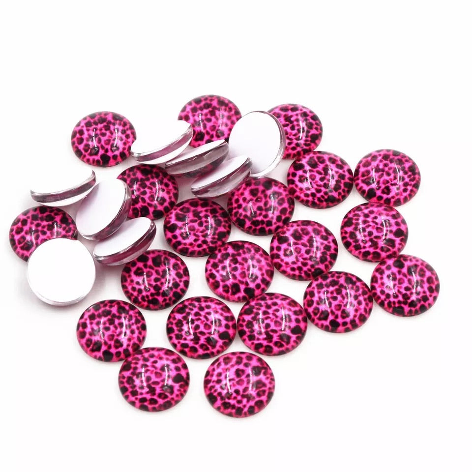 Hot Pink Leopard-12mm Glass Cabochon