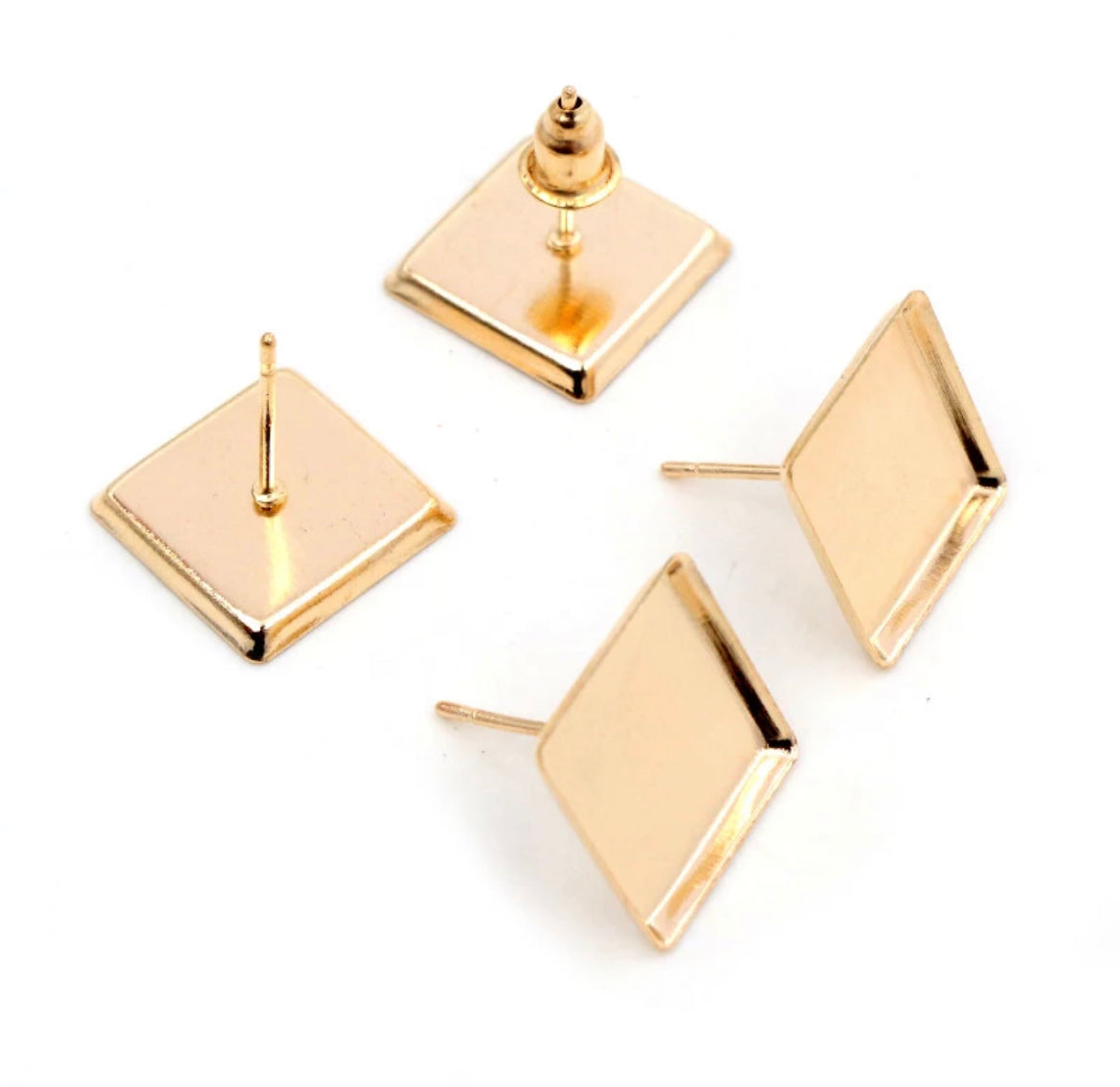 Square Stud Earrings-12mm Base