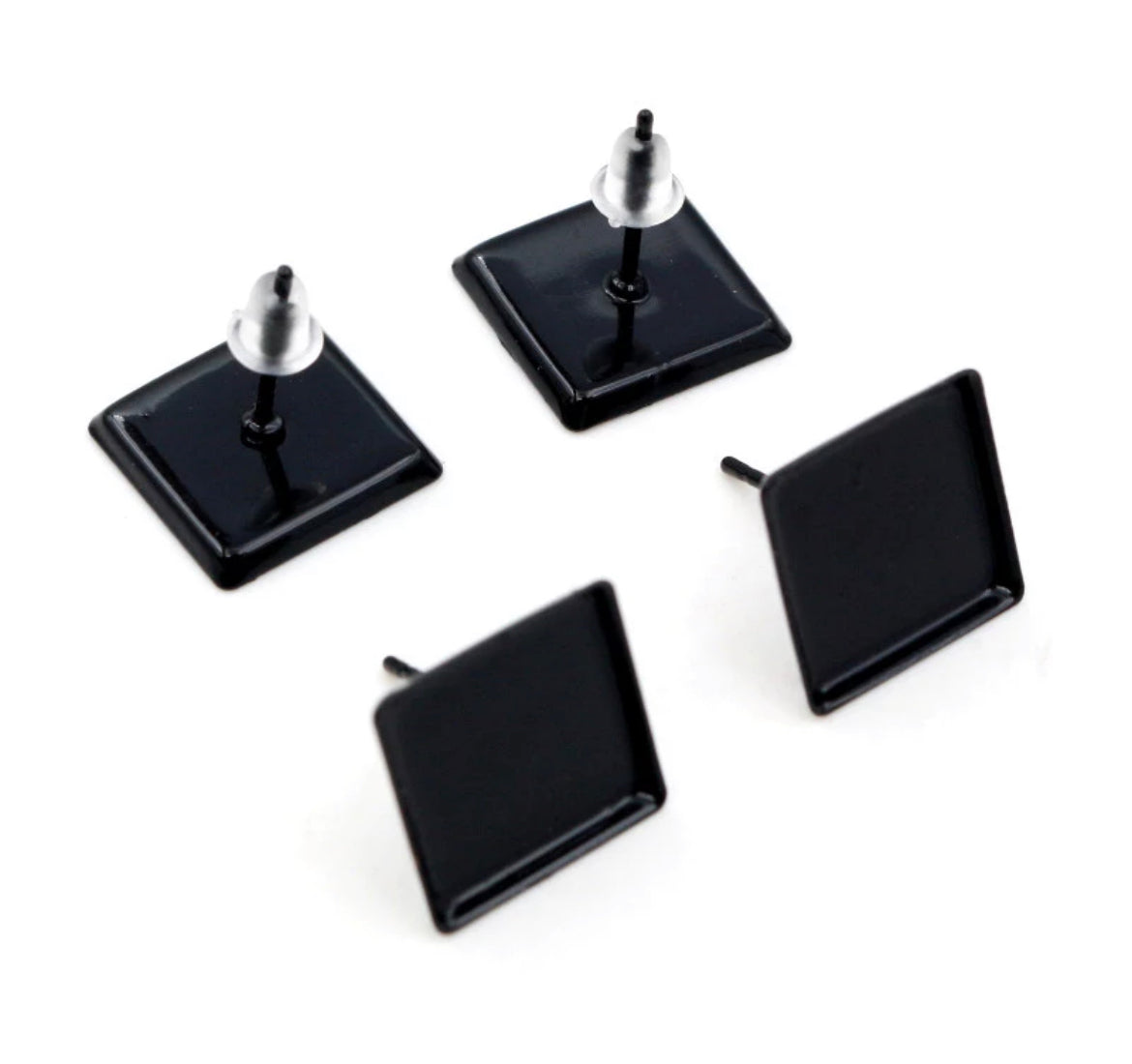 Square Stud Earrings-12mm Base
