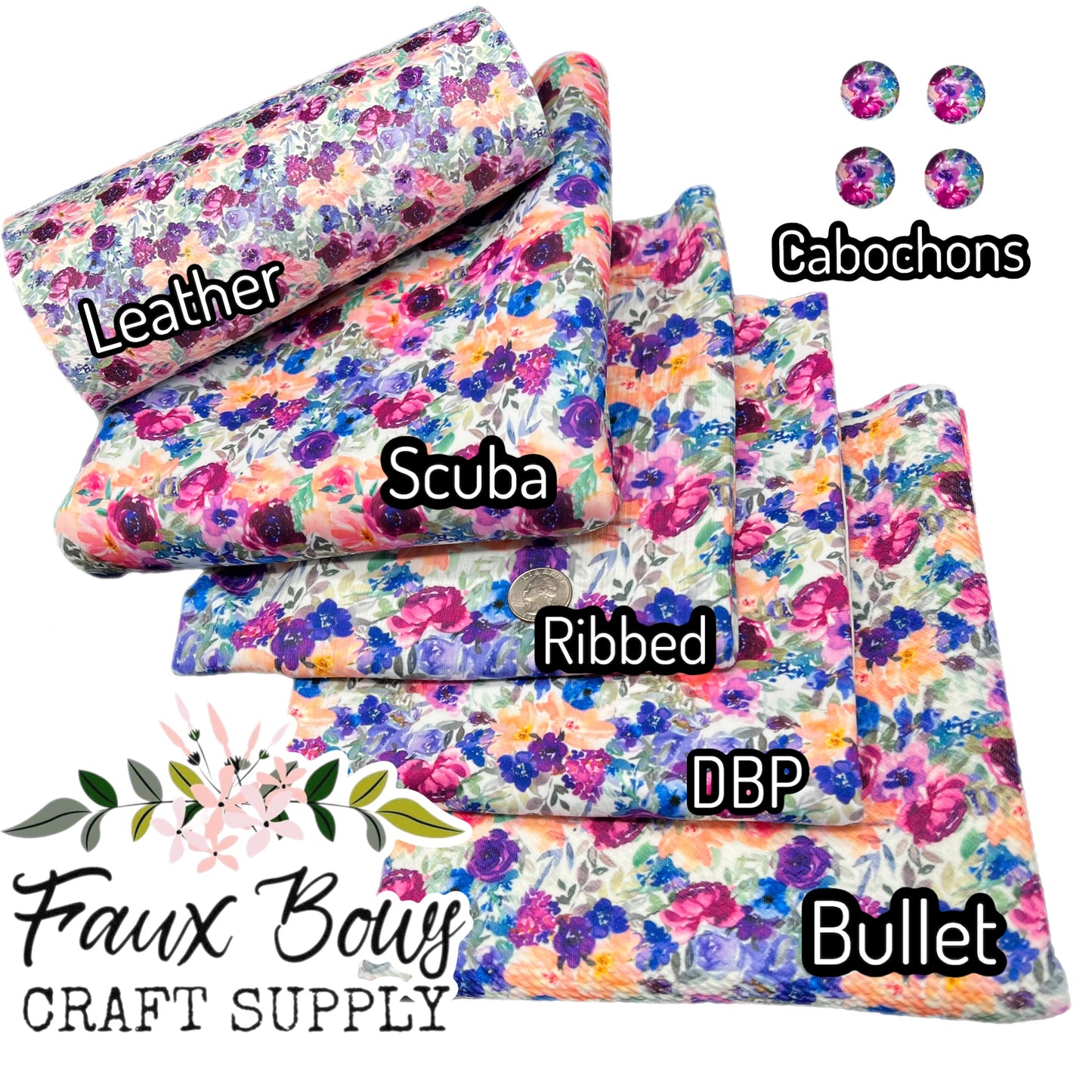 Purple Blossom Printed Fabric- Ribbed Knit/Bullet/DBP/Scuba/Leather