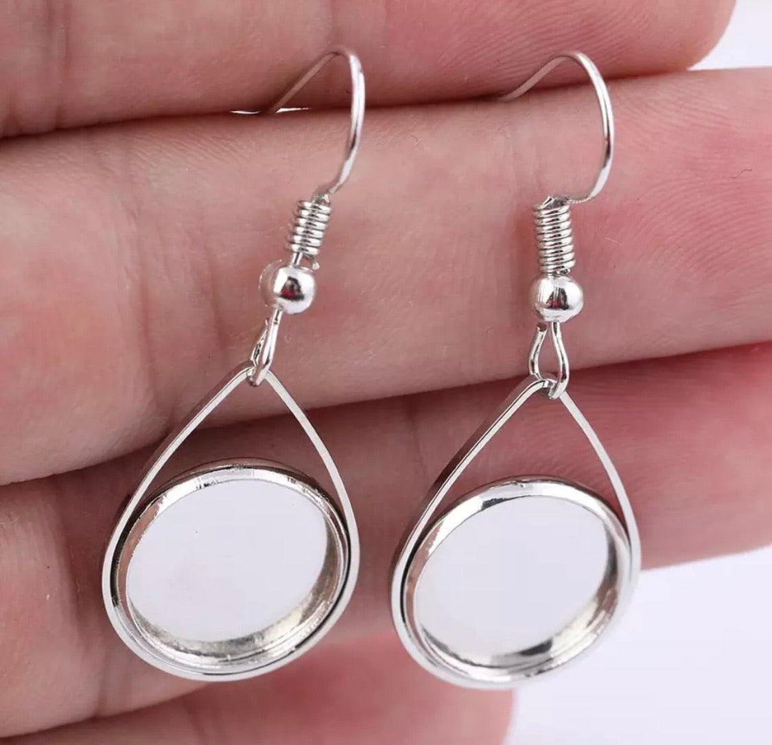 Teardrop-12mm Cabochon Base Dangle Earring Hooks