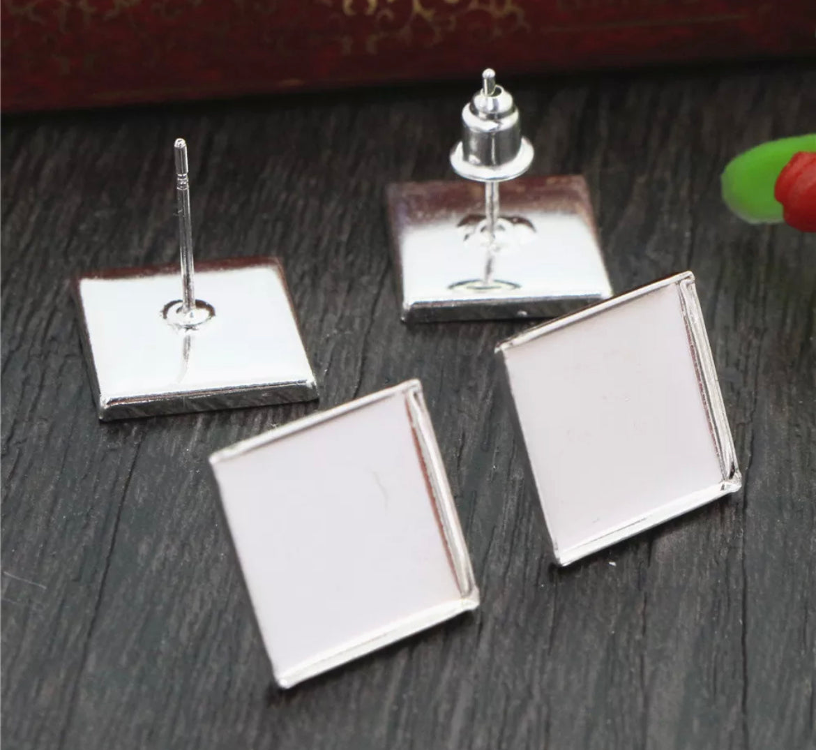 Square Stud Earrings-12mm Base