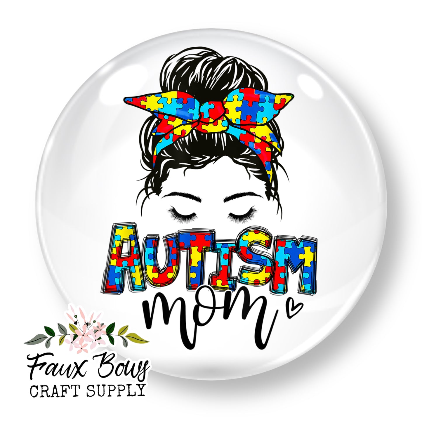 Autism Mom -12mm Glass Cabochon