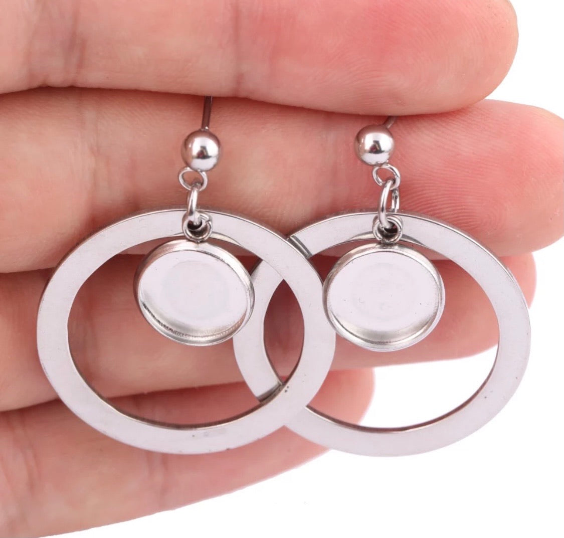 Thick Dangle Hoops-10mm Cabochon Base