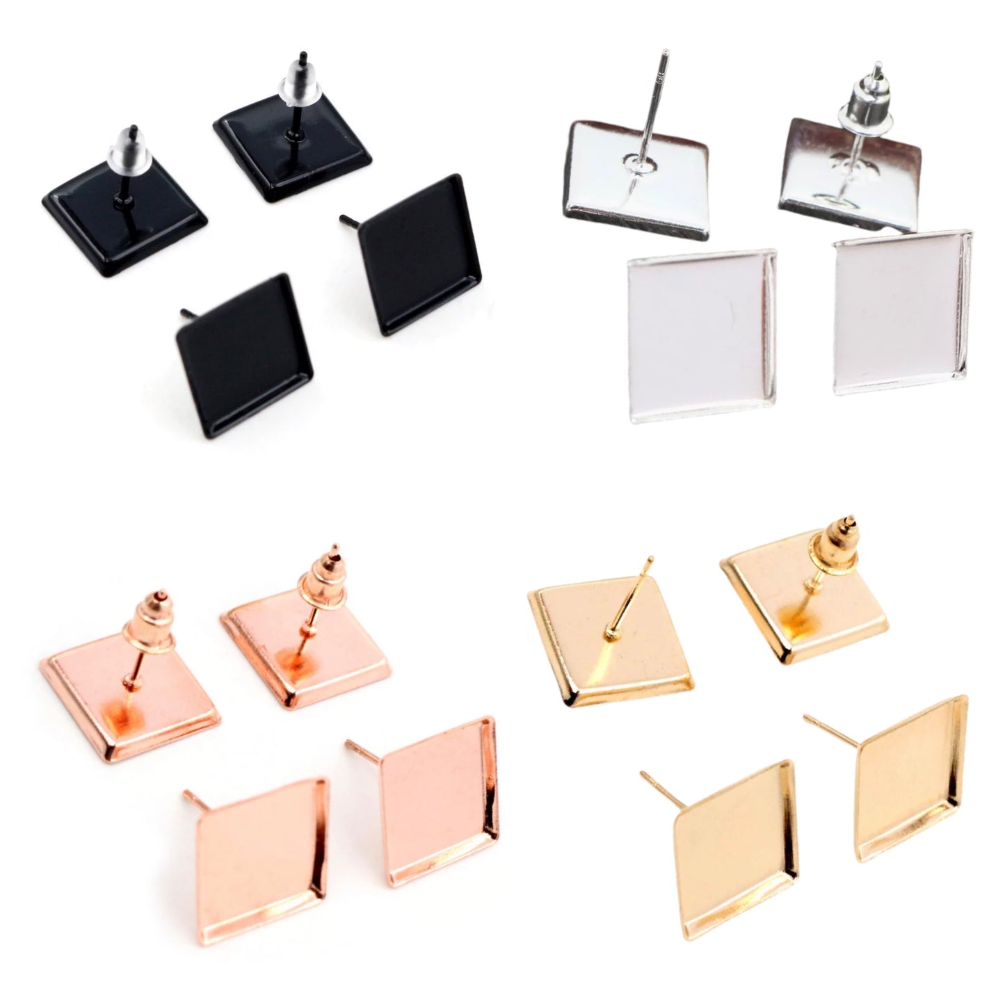 Square Stud Earrings-12mm Base