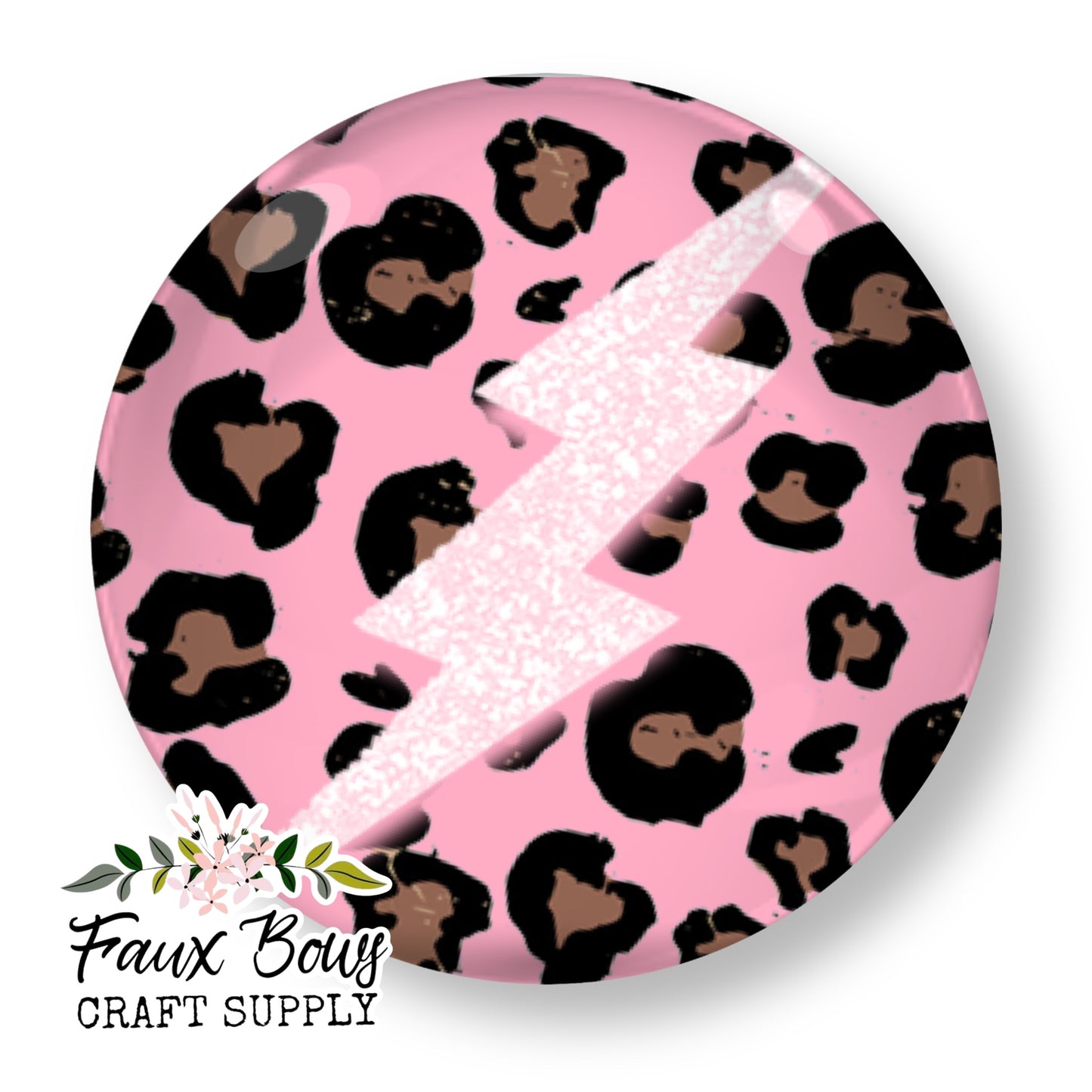 Lightning Pink Leopard -10/12mm Glass Cabochon