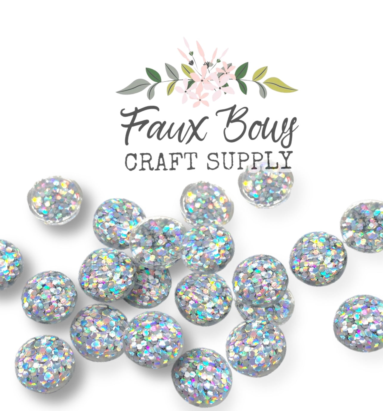 Iridescent Silver Glitter-12mm Cabochon