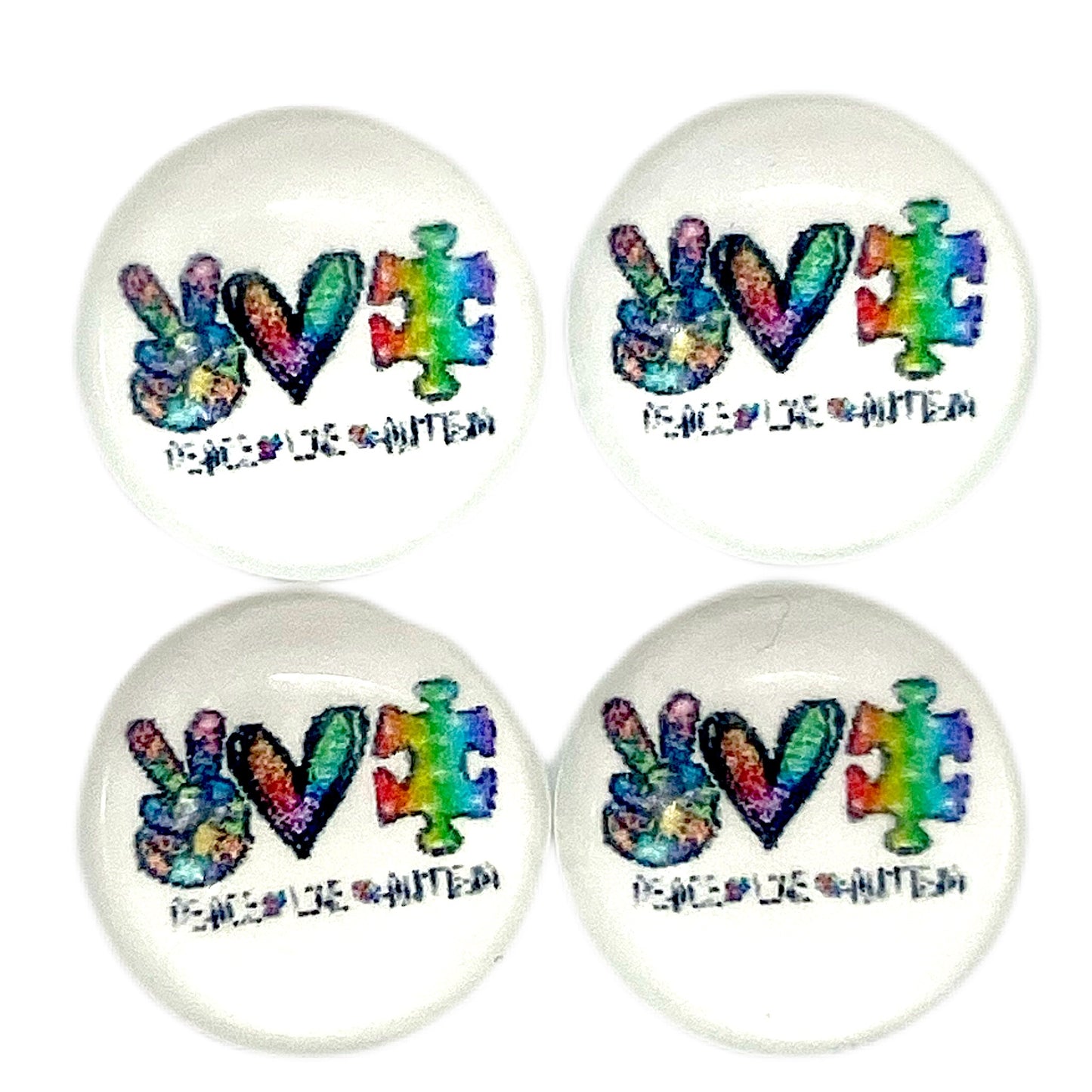 Peace Love Autism Awareness-12mm Glass Cabochon