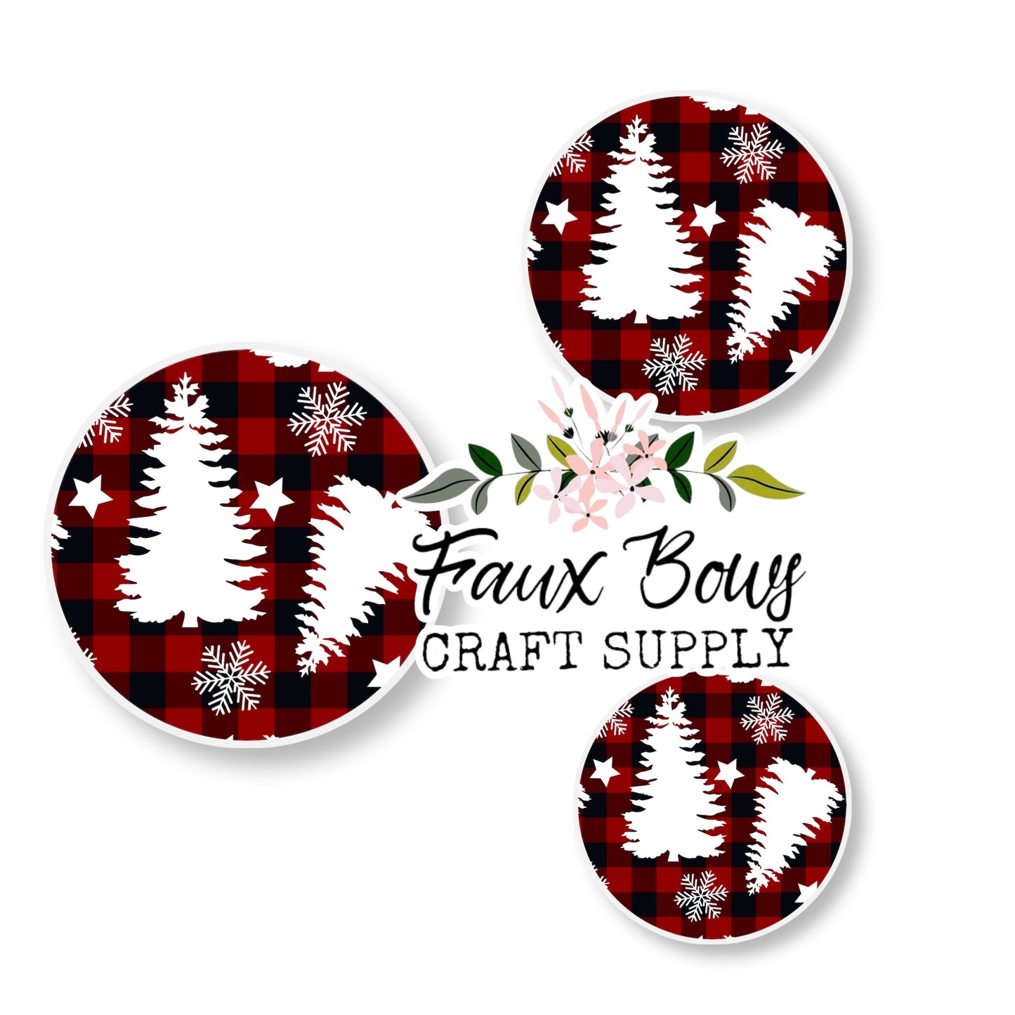 Buffalo Plaid White Christmas Trees (Custom)-8/10/12mm Glass Cabochon