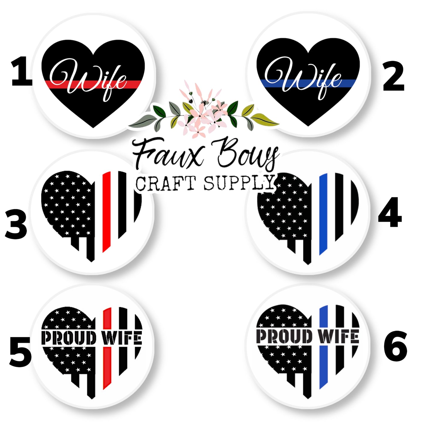 Police/Fire Wife Heart (Custom)-10/12mm Glass Cabochon