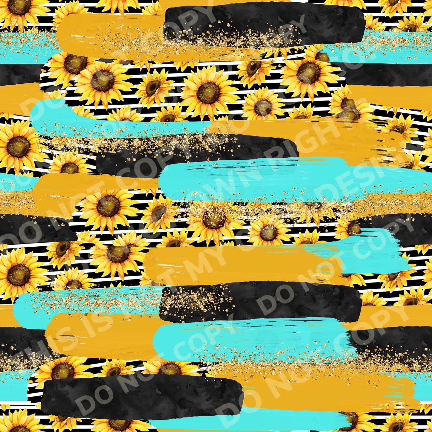 Teal Sunflower Brushstrokes Printed Fabric Ribbed Knit/Bullet/DBP/Scuba/Leather