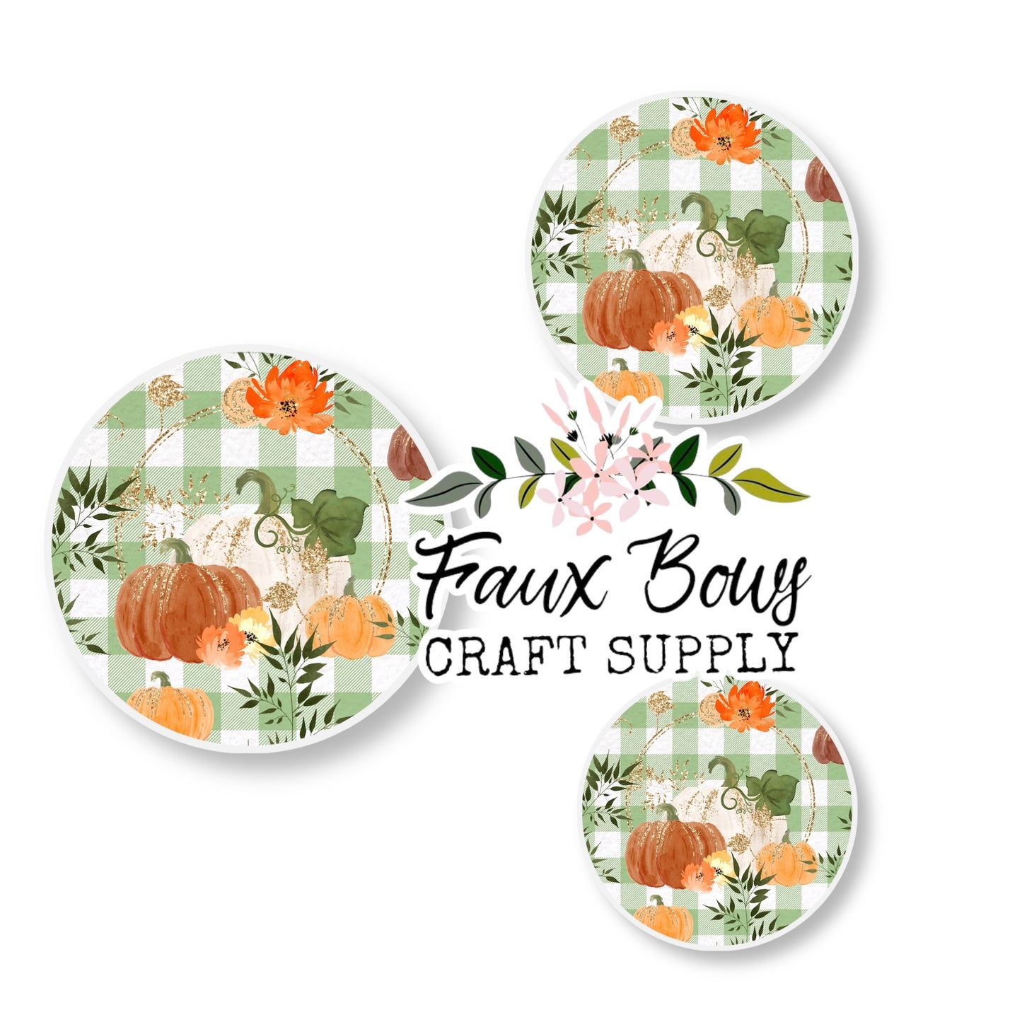 Watercolor Green Plaid Pumpkin Patch (Custom)-12mm Glass Cabochon