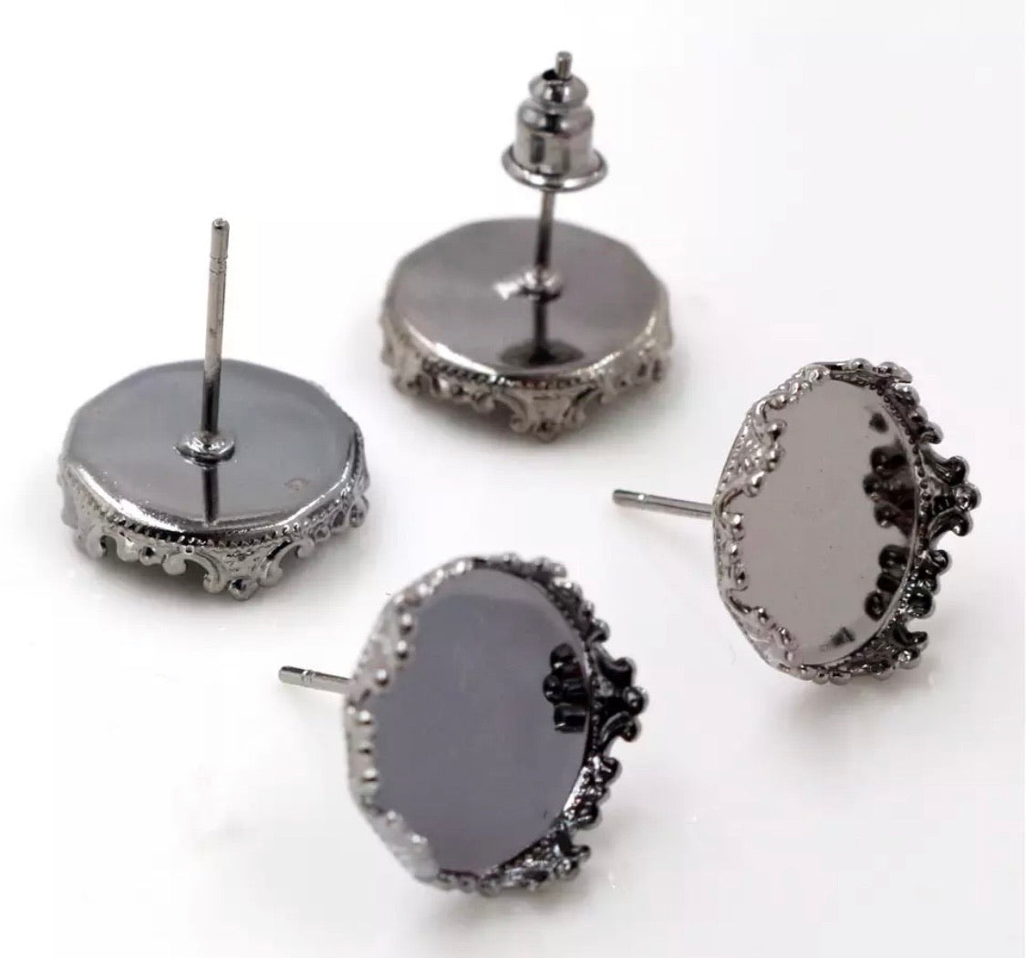 Crown Stud-12mm Stainless Steel Earring Base (Pair)
