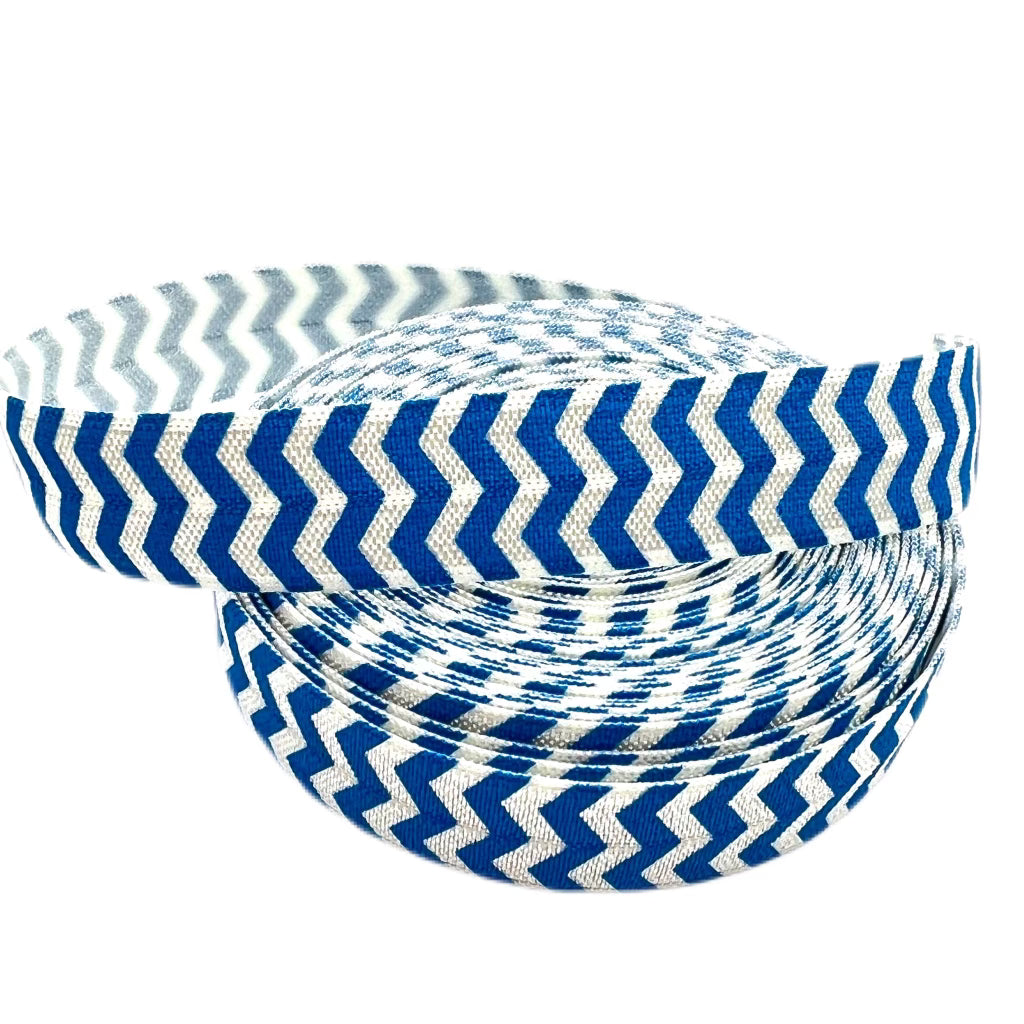 Blue and Silver Chevron Printed FOE (5 Yards)