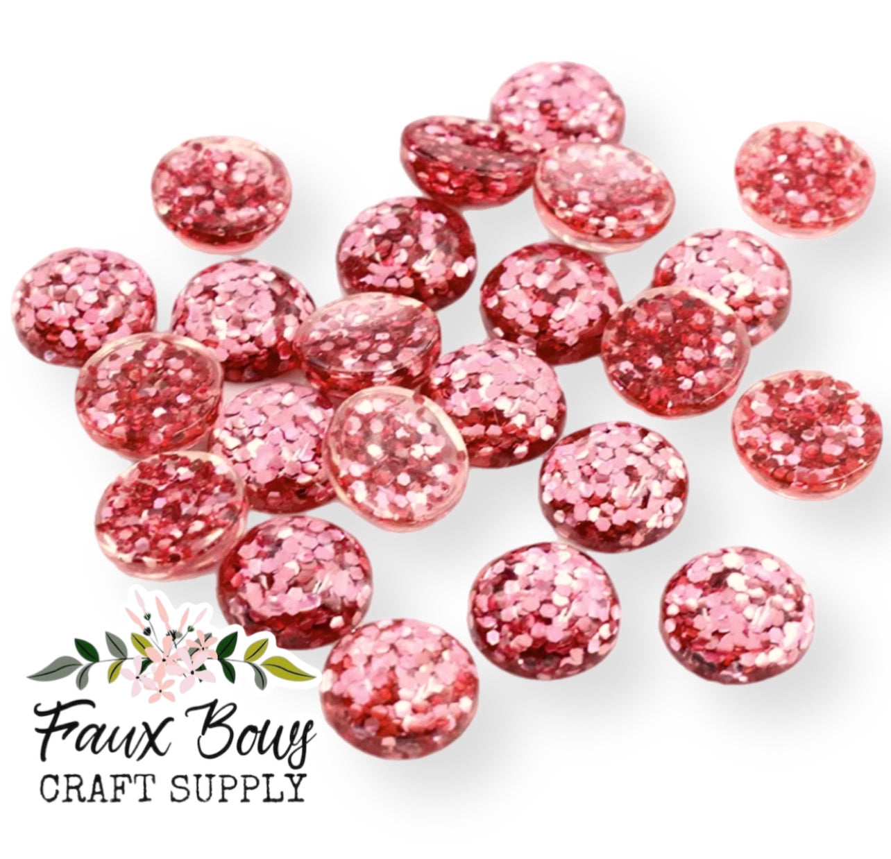 Rose Pink-12mm Glitter Cabochon
