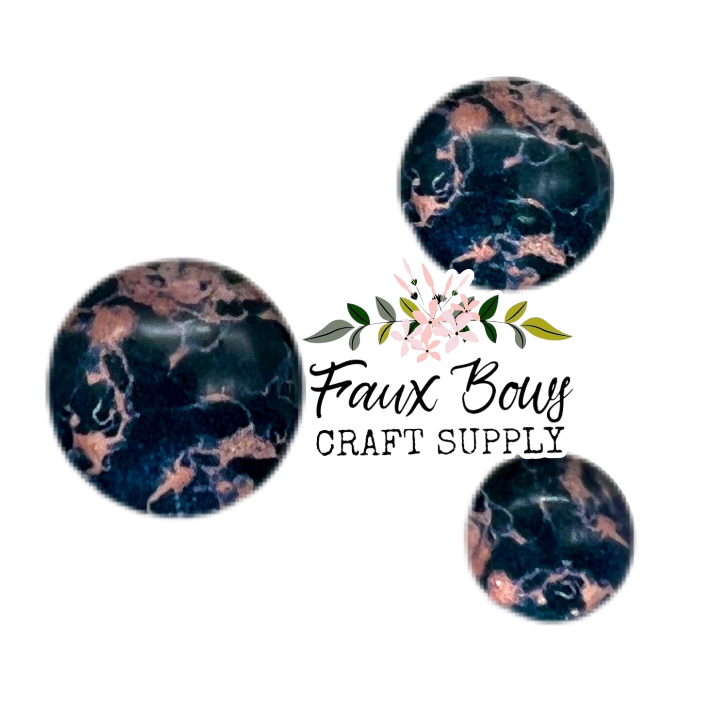 Black- Rose Gold Marble (Custom)-8/10/12mm Glass Cabochon