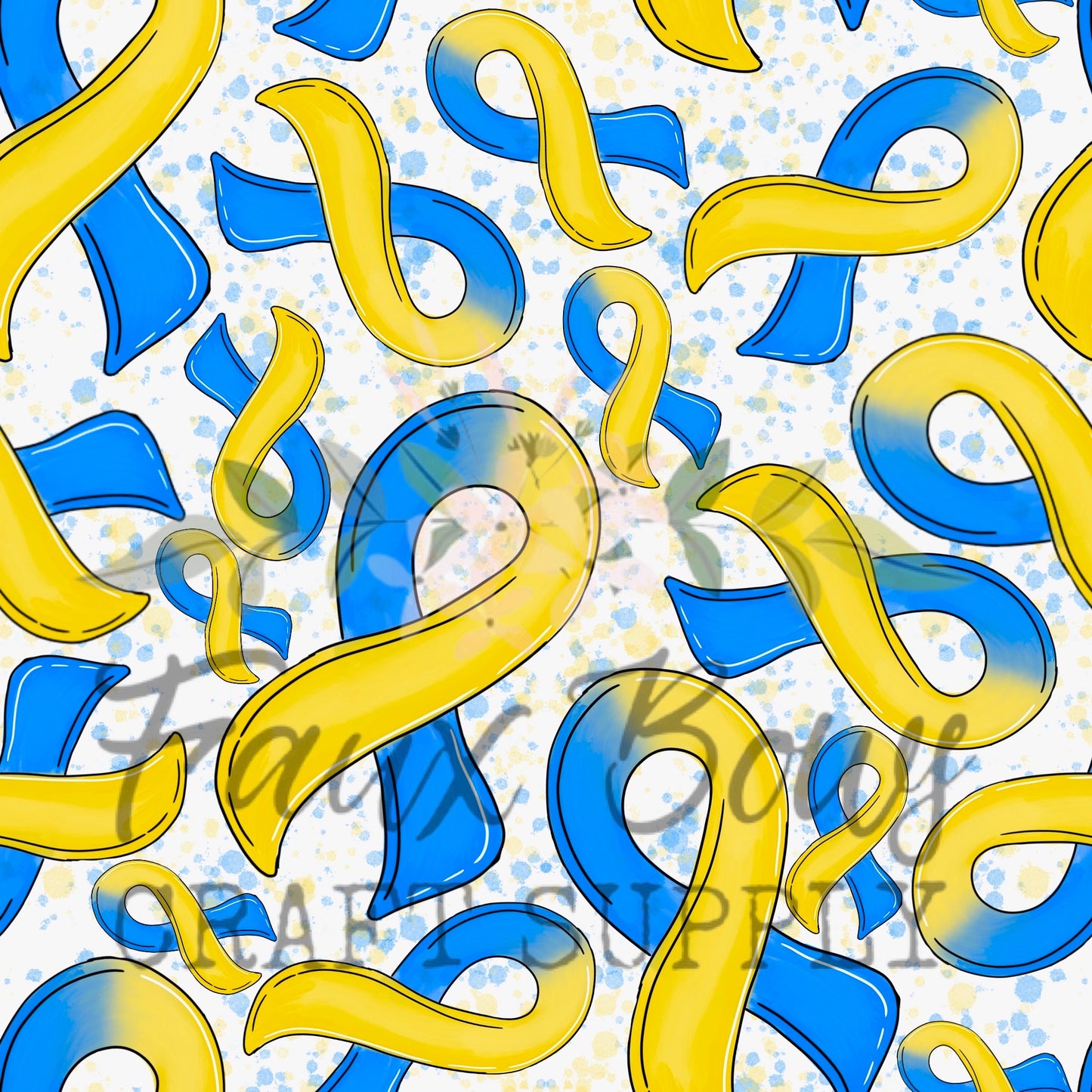 Blue and Yellow Down syndrome Awareness Ribbon PRINTED Pebbled Leather