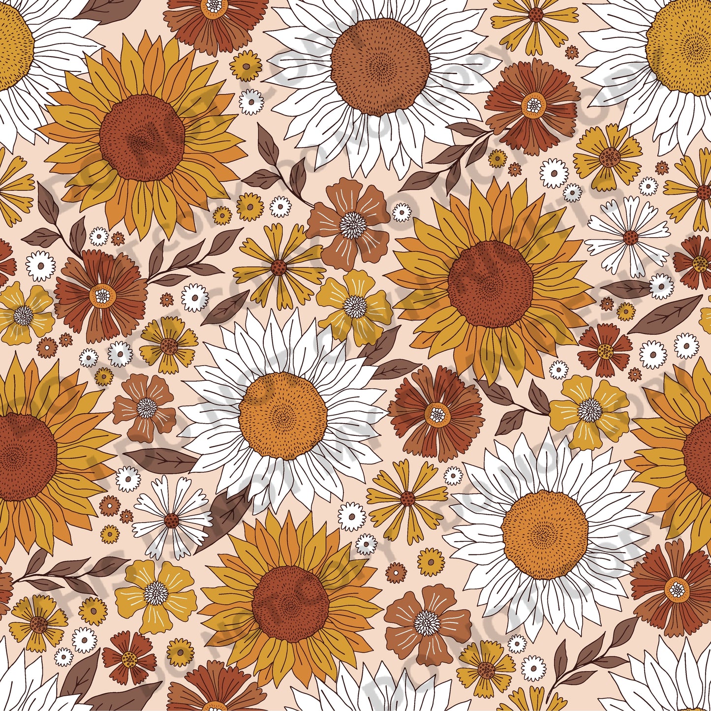 Retro Sunflower Floral Printed Fabric Ribbed Knit/Bullet/DBP/Scuba/Leather