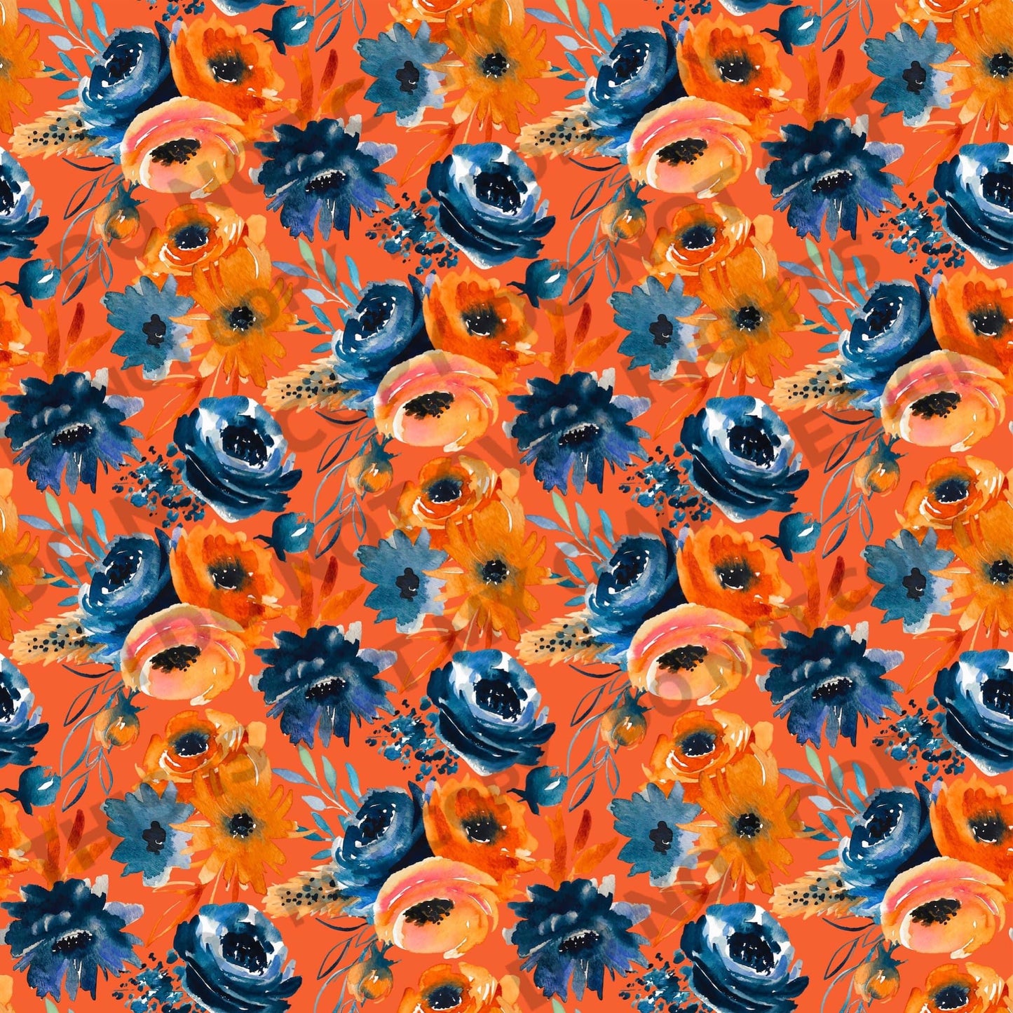Orange and Blue Floral Printed Fabric Ribbed Knit/Bullet/DBP/Scuba/Leather