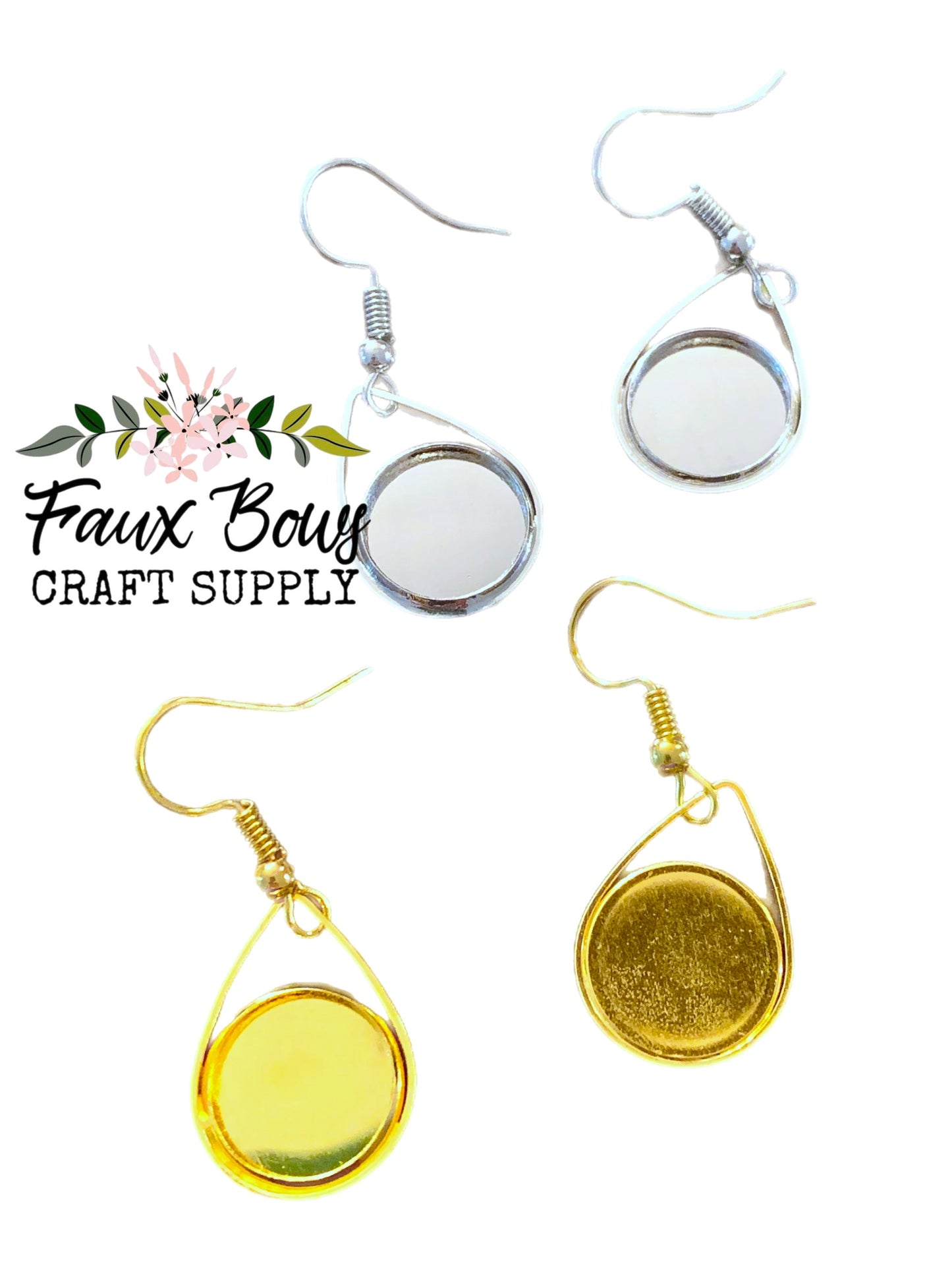 Teardrop-12mm Cabochon Base Dangle Earring Hooks