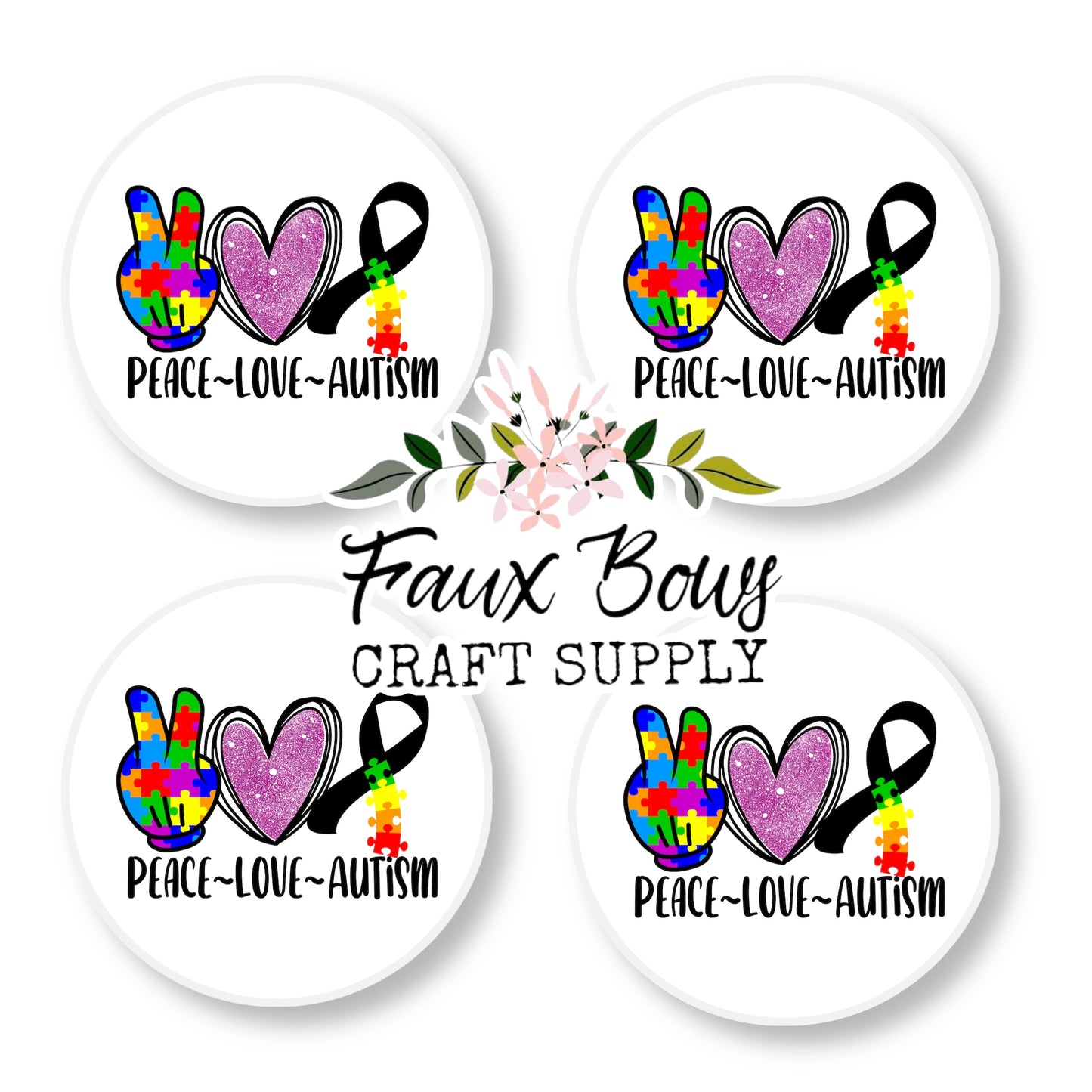 Peace, Love, Autism (Custom) 12mm Glass Cabochon