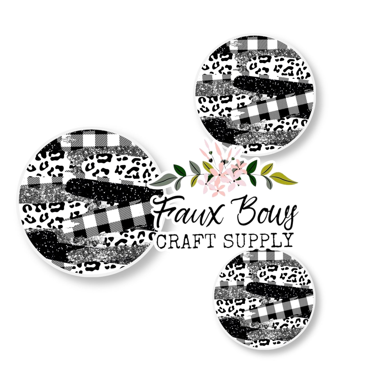 B/W Cheetah Plaid Brushstrokes (Custom)-8/10/12mm Glass Cabochon